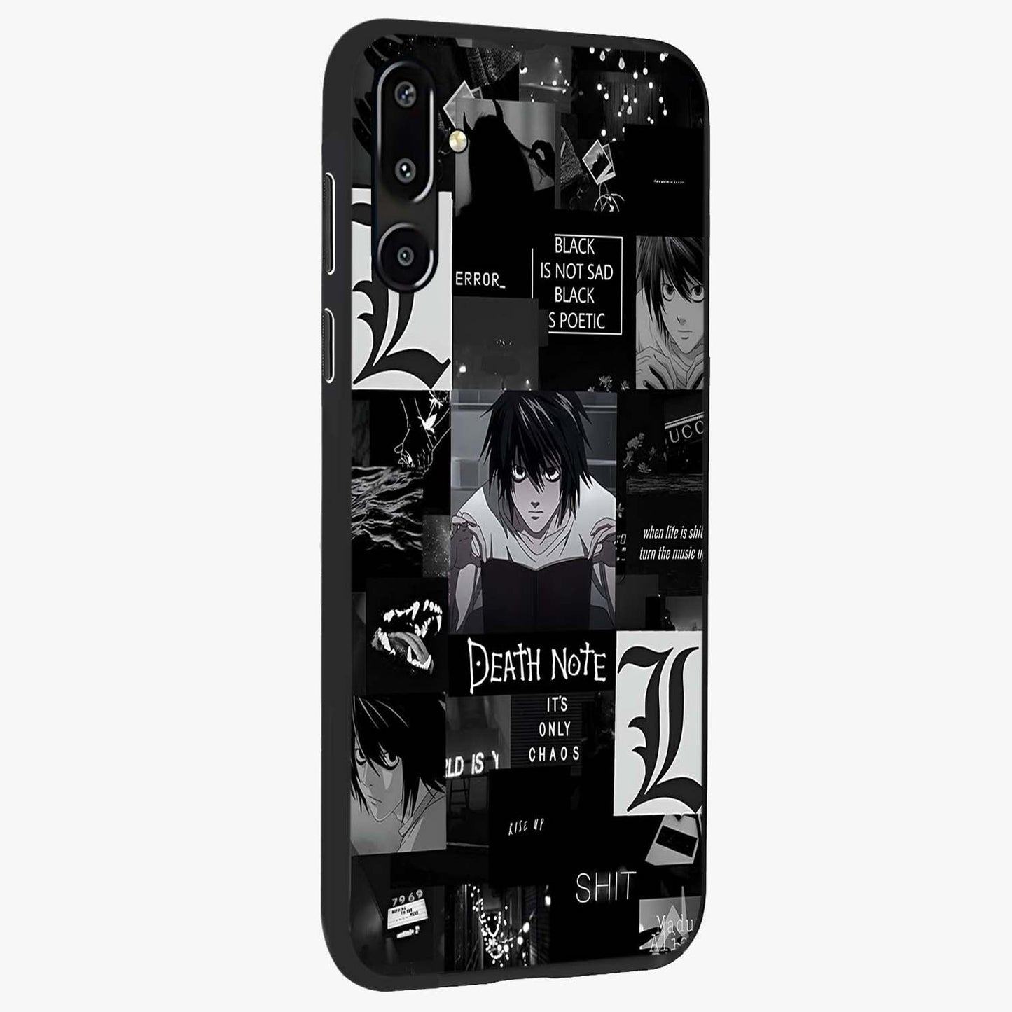 Midnight Chaos Mind Glass Case upright view showcasing expressive abstract artwork with bold dark theme.