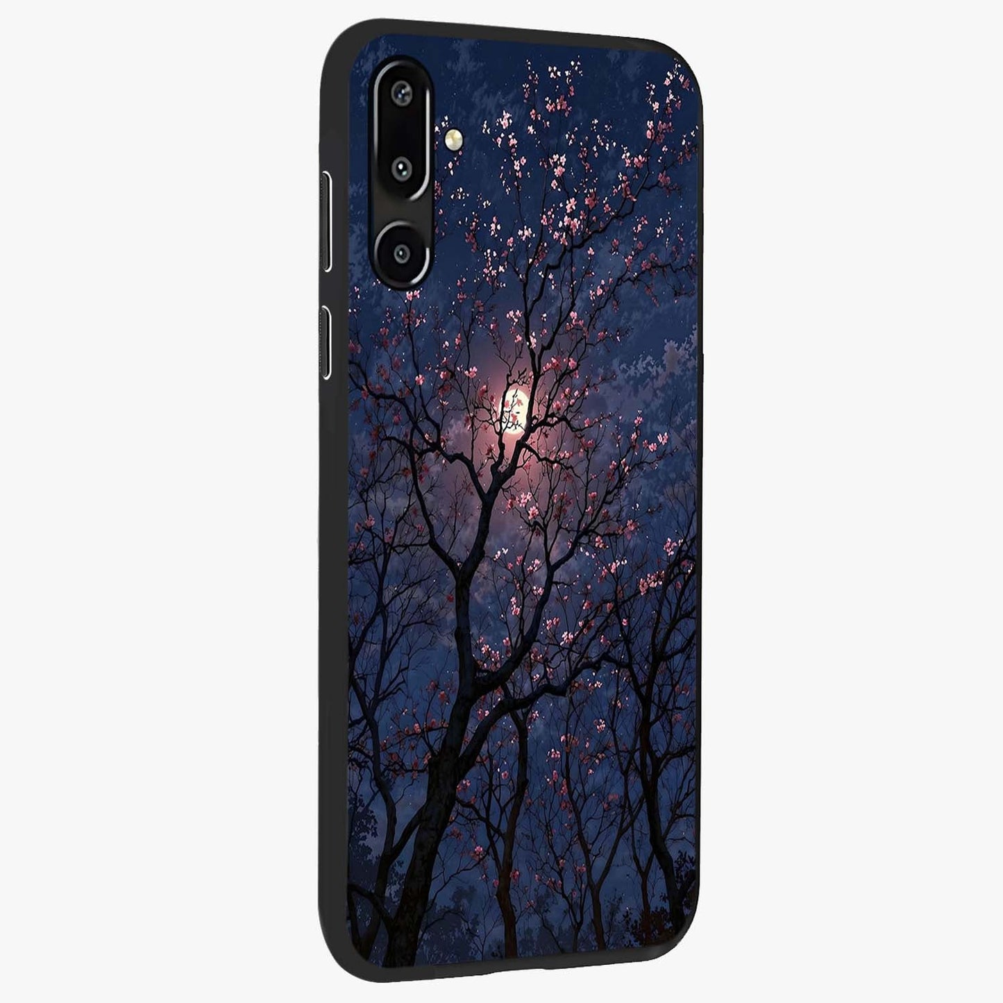 Twilight Sakura Serenade Glass Case upright view showcasing beautiful cherry blossom artwork with serene evening theme.