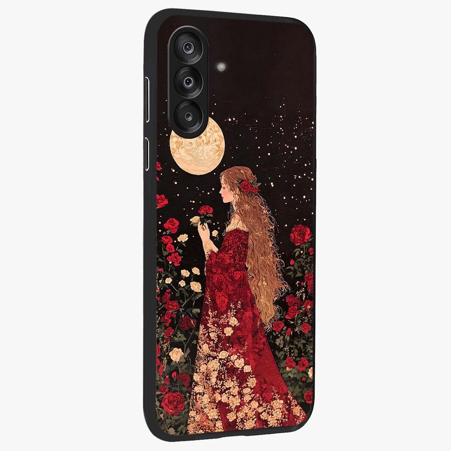 Crimson Dreams Glass Case upright view showcasing dreamy red toned artwork with modern aesthetic style.