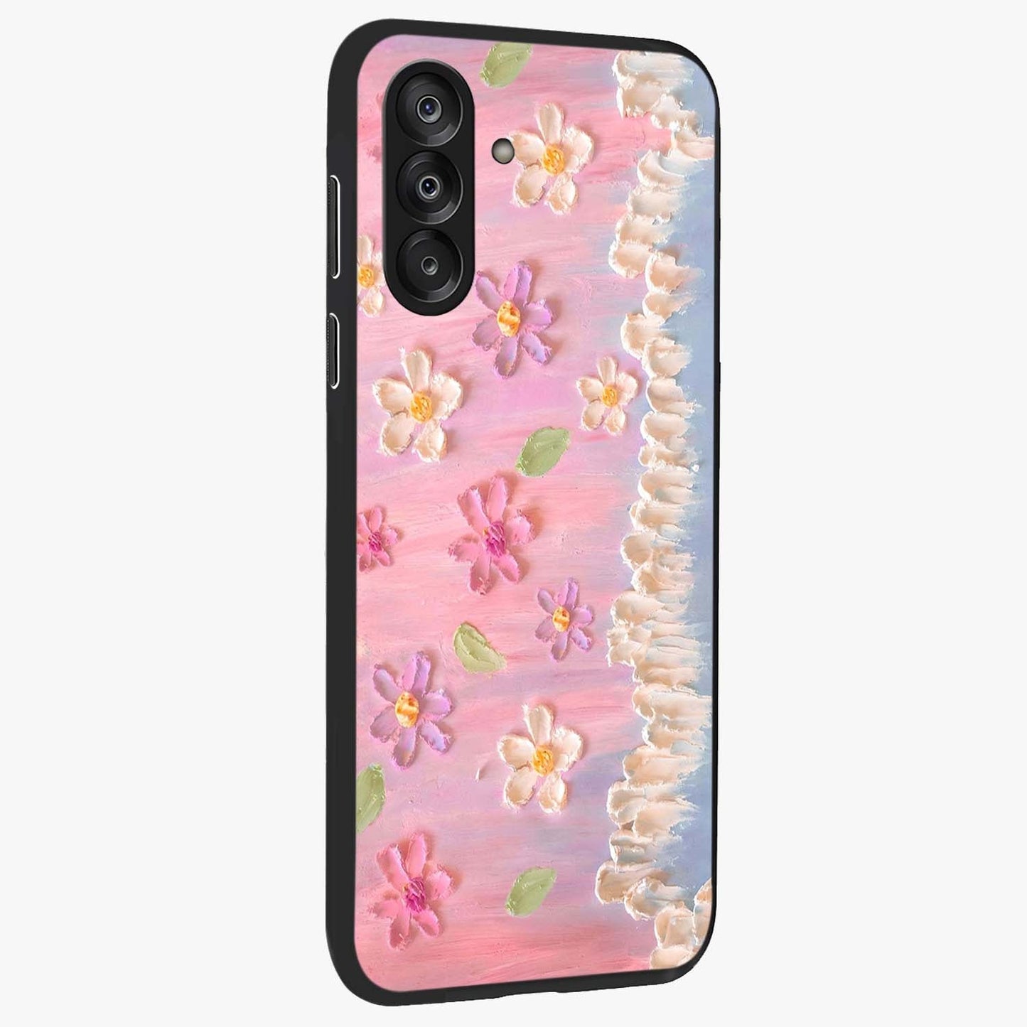 Dreamy Painted Garden Glass Case upright view showcasing vibrant floral garden artwork with artistic nature theme.
