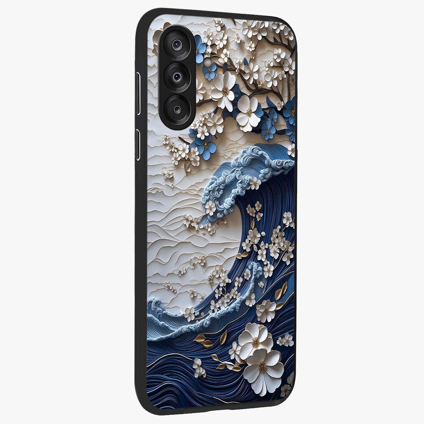 Floral Wave Origami Glass Case upright view showcasing creative floral origami artwork with artistic decorative theme.