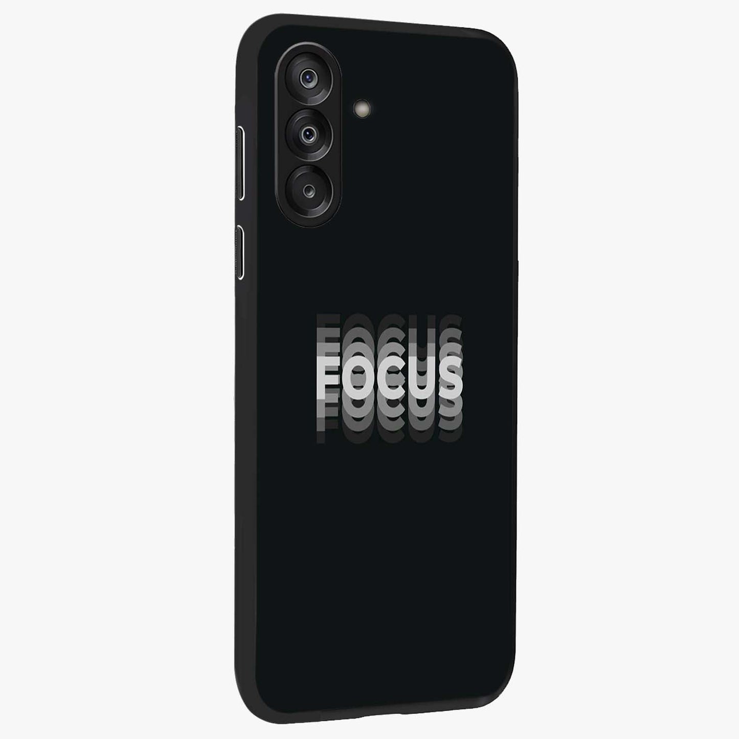 Focus Mode On Glass Case upright view showcasing strong typography statement with sleek motivational theme.