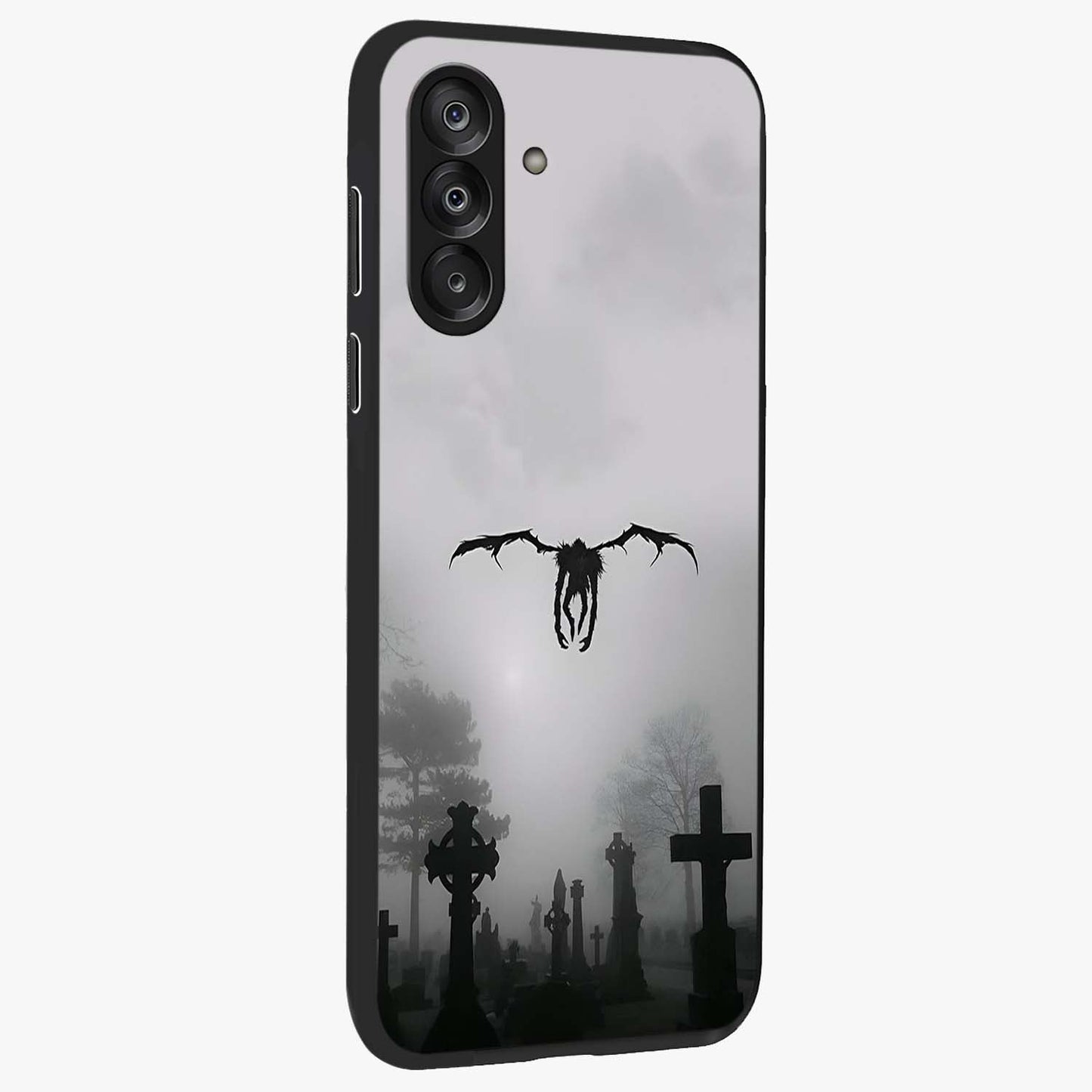 Graveyard Shadow Descent Glass Case upright view showcasing haunting graveyard artwork with dramatic dark theme.