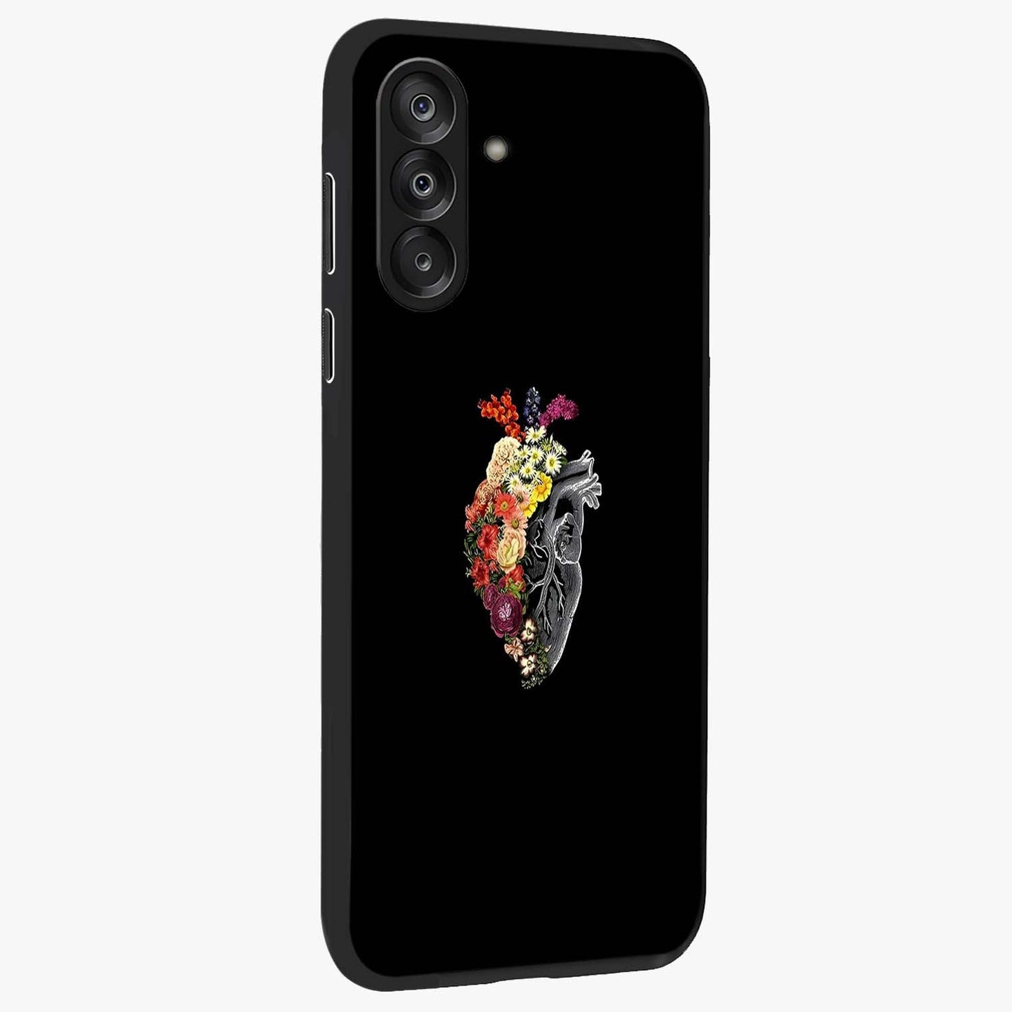 Heart With Flowers Glass Case upright view showcasing decorative heart and floral artwork with sweet romantic theme.