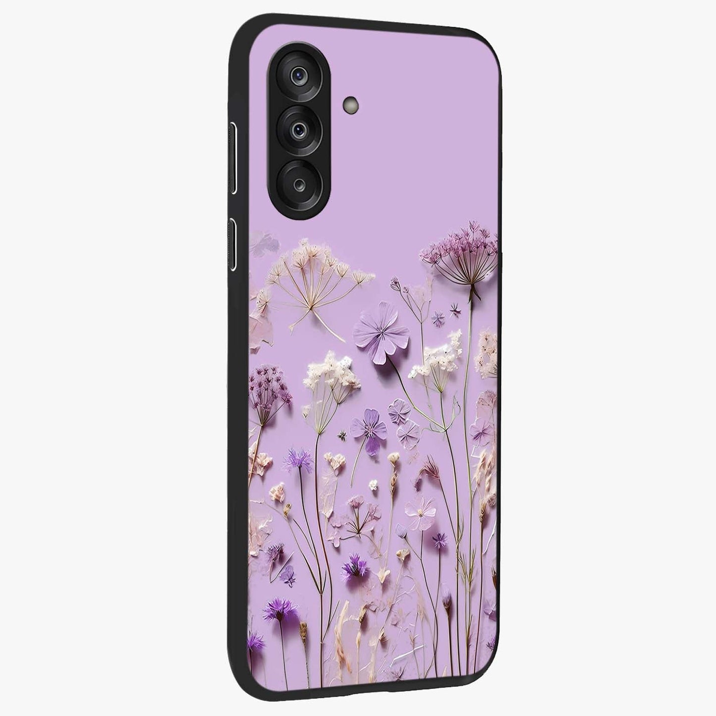 Lavender Blossom Dream Glass Case upright view showcasing delicate lavender blossom artwork with peaceful floral theme.