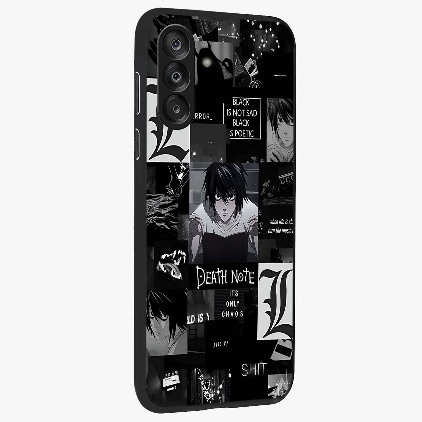 Midnight Chaos Mind Glass Case upright view showcasing expressive abstract artwork with bold dark theme.
