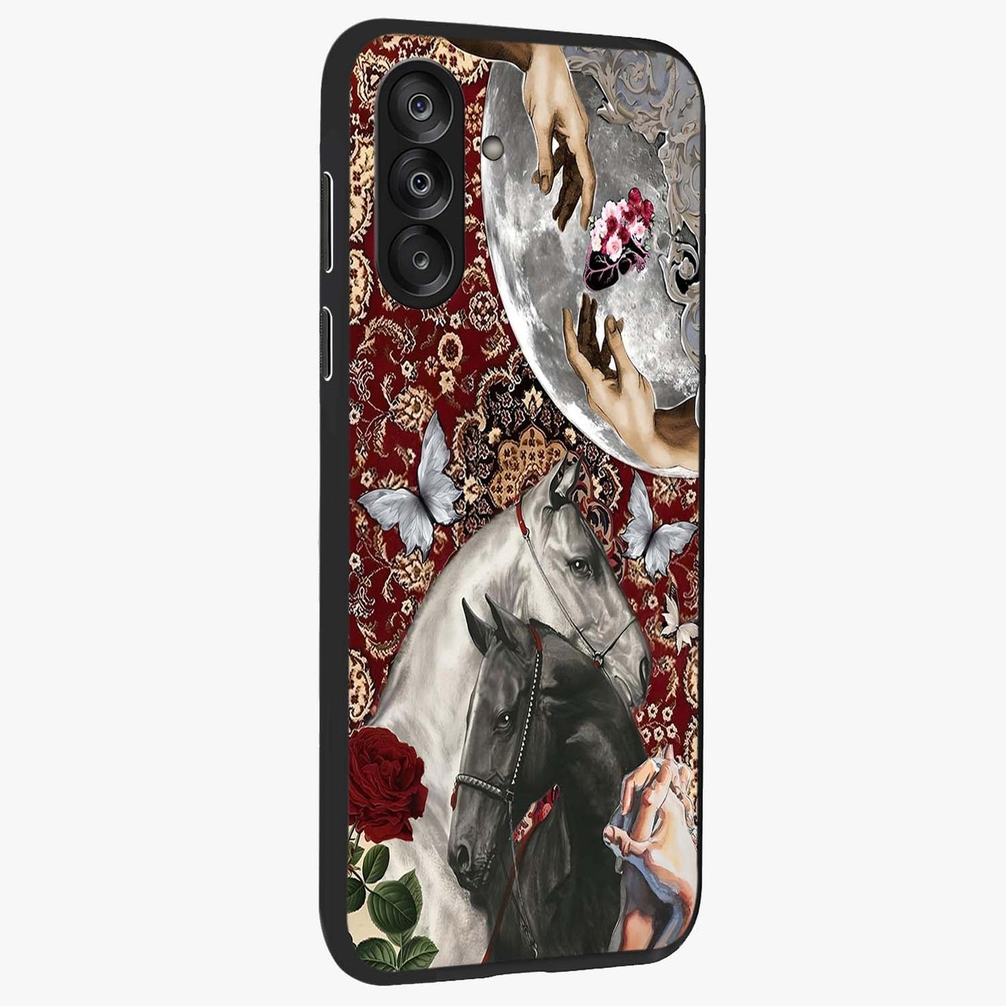 Moonlit Royal Stallion Glass Case upright view showcasing dramatic horse artwork with glowing moon themed design.