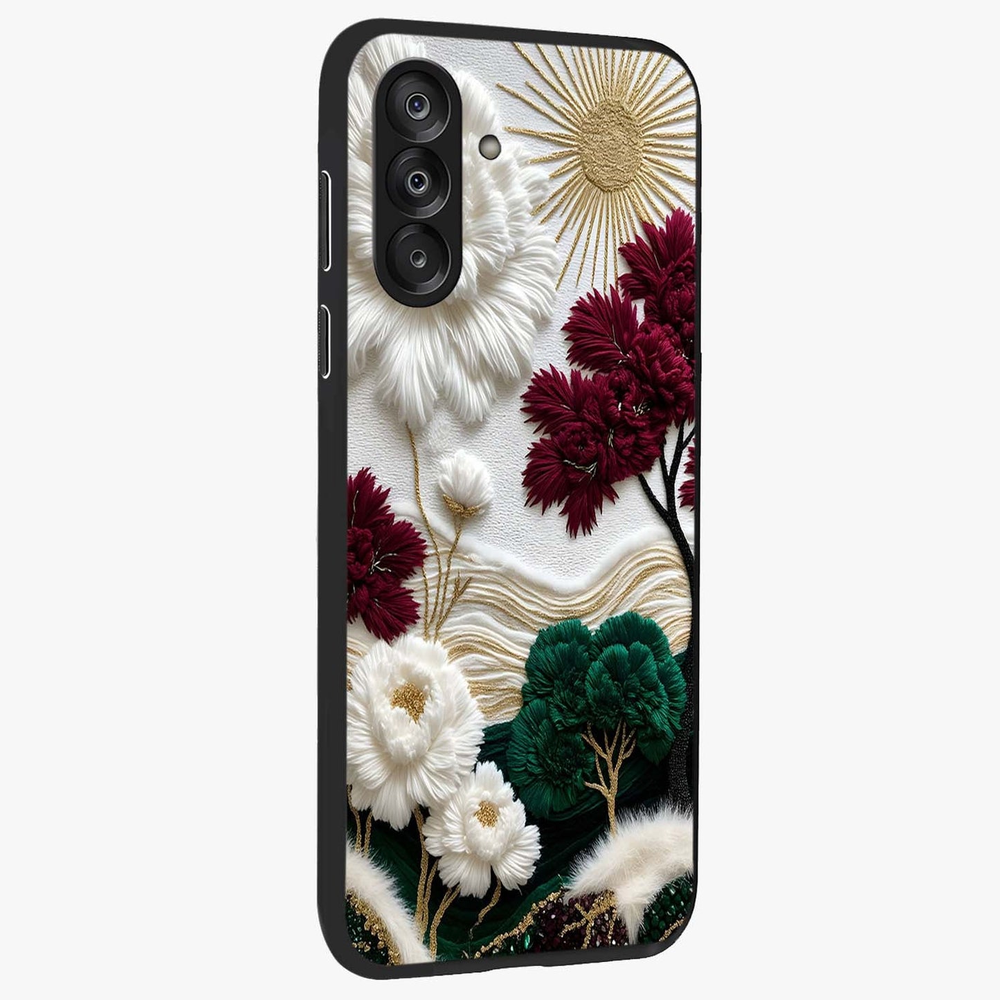 Radiant Bloom Elegance Glass Case upright view showcasing decorative flower artwork with refined botanical theme.