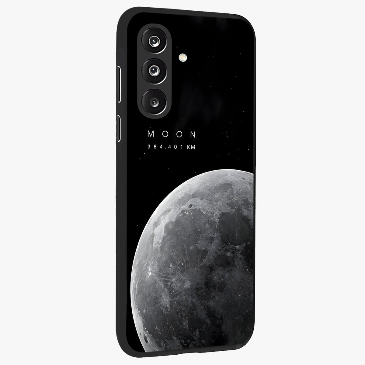 Cosmic Moon Glow Glass Case upright view showcasing luminous moon illustration with dreamy cosmic style.