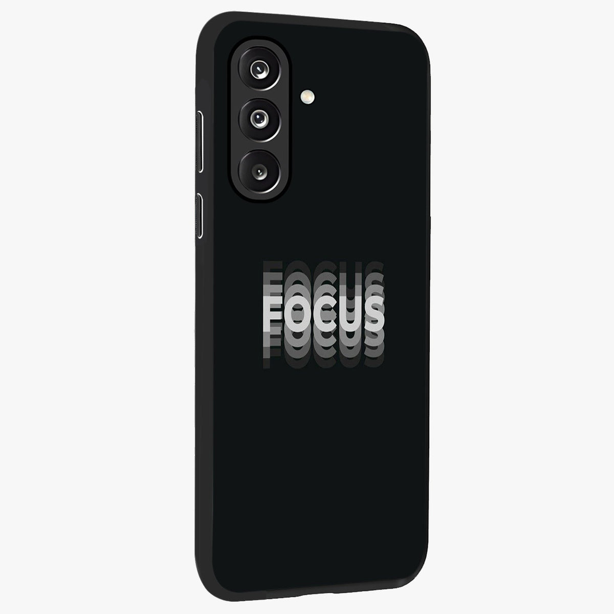 Focus Mode On Glass Case upright view showcasing strong typography statement with sleek motivational theme.