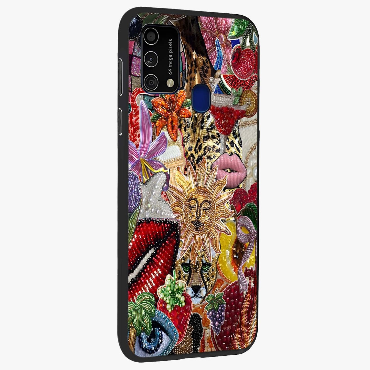 Beaded Fashion Jungle Glass Case upright view showcasing tropical jungle aesthetic with decorative bead elements.