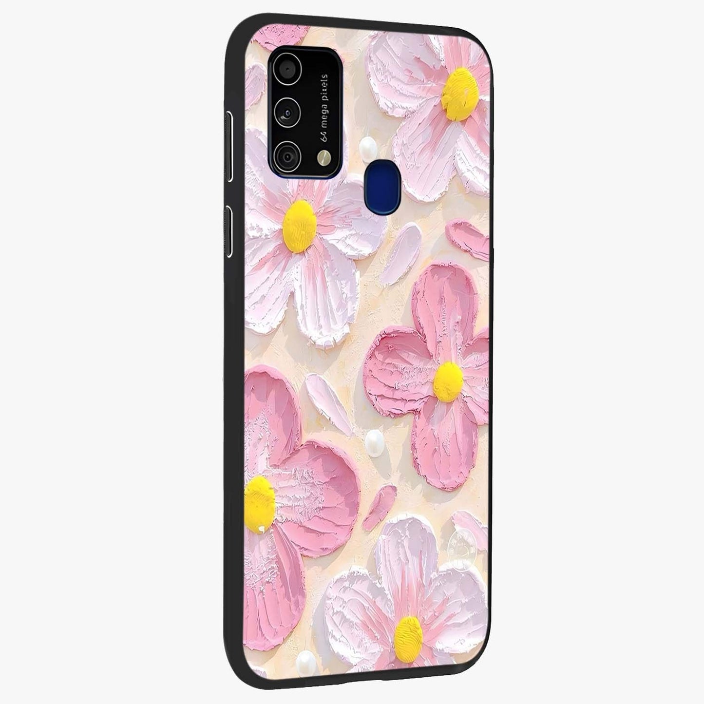 Blush Bloom Texture Glass Case upright view showcasing delicate blush floral texture with modern minimal style.
