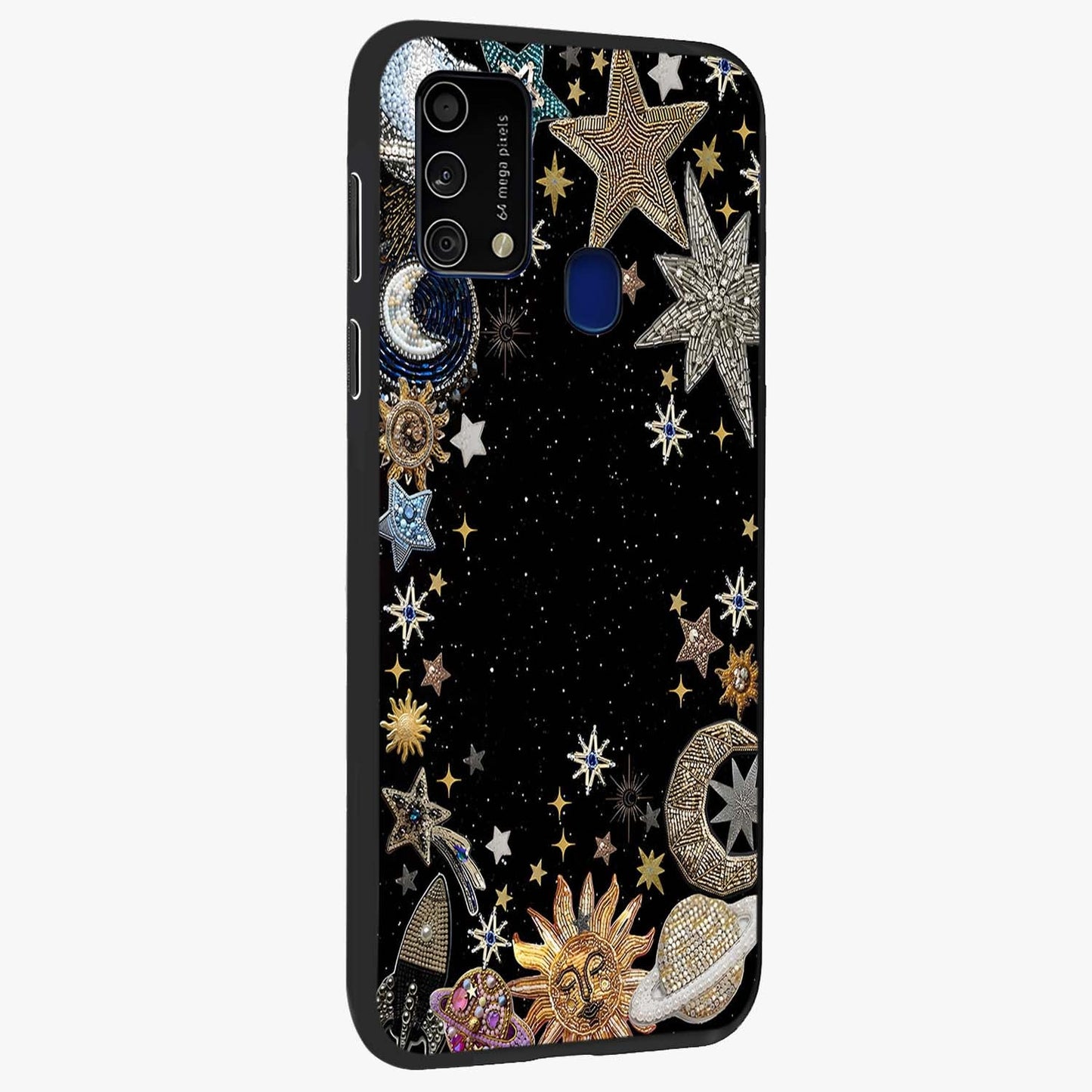 Galactic Jewel Stars Glass Case upright view showcasing glittering star jewel artwork with vibrant galaxy theme.