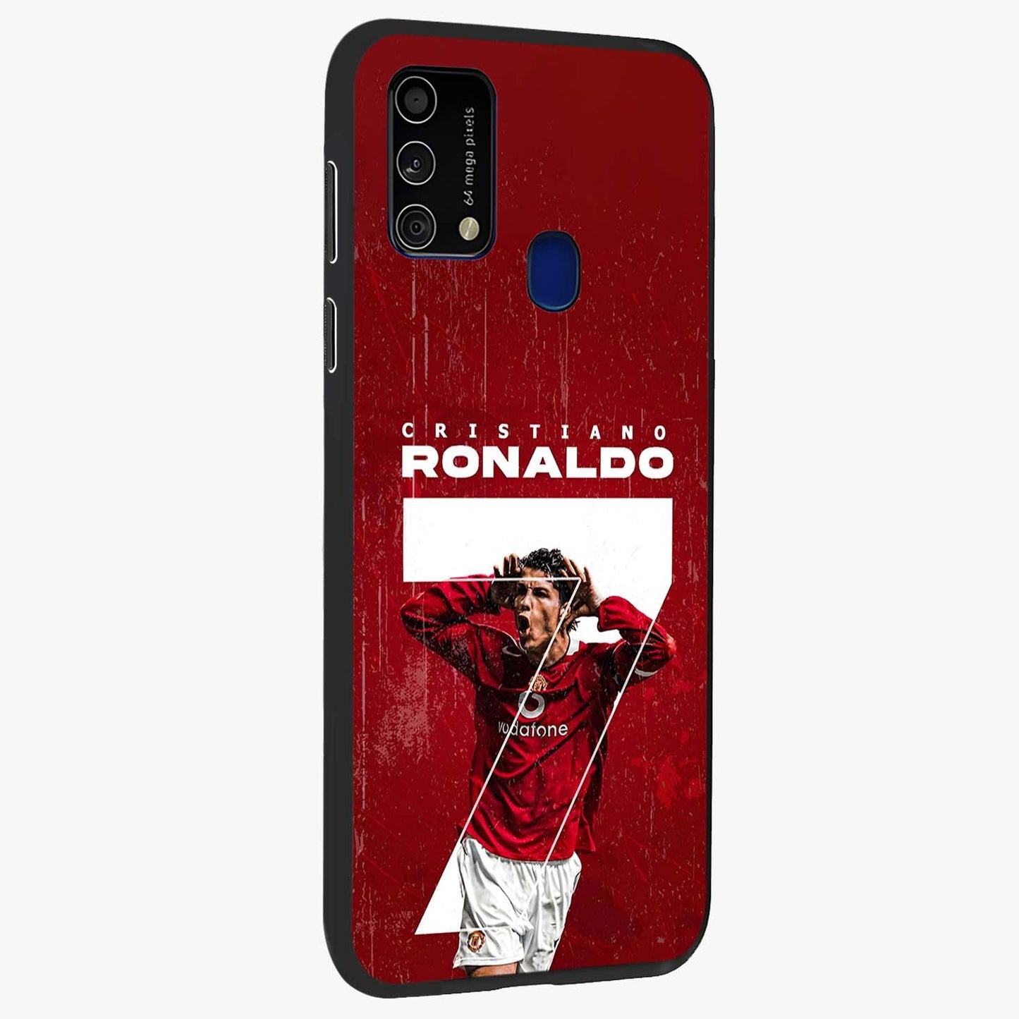Goal Celebration Legacy Glass Case upright view showcasing dynamic football inspired artwork with victory celebration aesthetic.