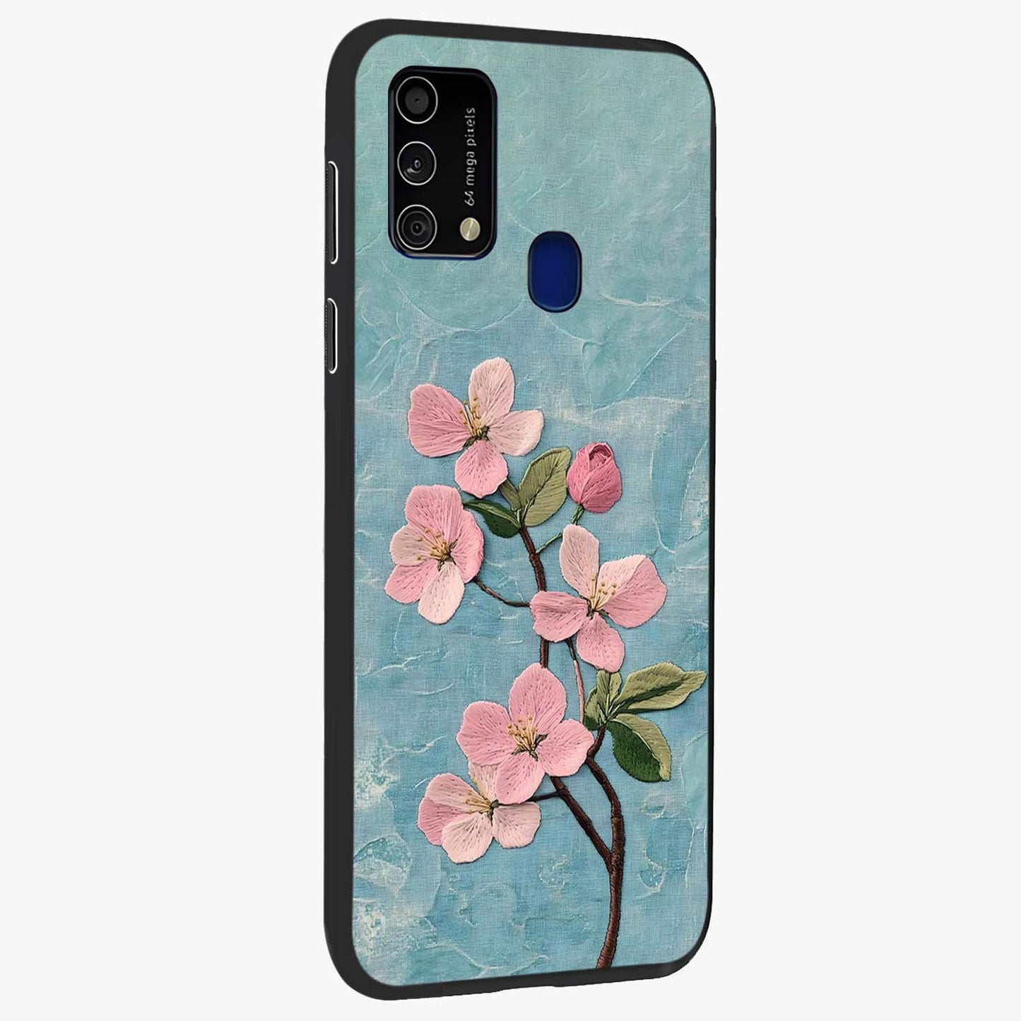Threaded Blossom Breeze Glass Case upright view showcasing graceful flower artwork with calm botanical theme.