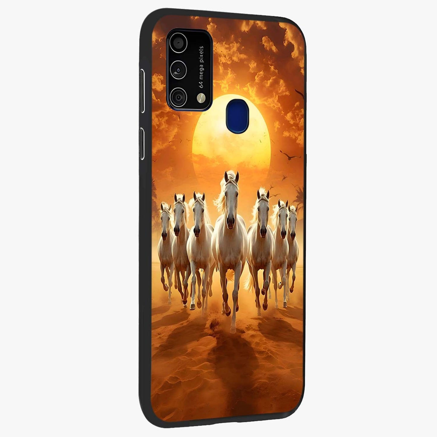 Wild Sunset Majesty Glass Case upright view showcasing dramatic sunset artwork with bold nature theme.