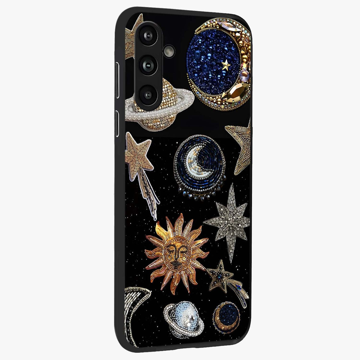Celestial Gem Constellations Glass Case upright view showcasing cosmic constellation artwork with celestial aesthetic style.