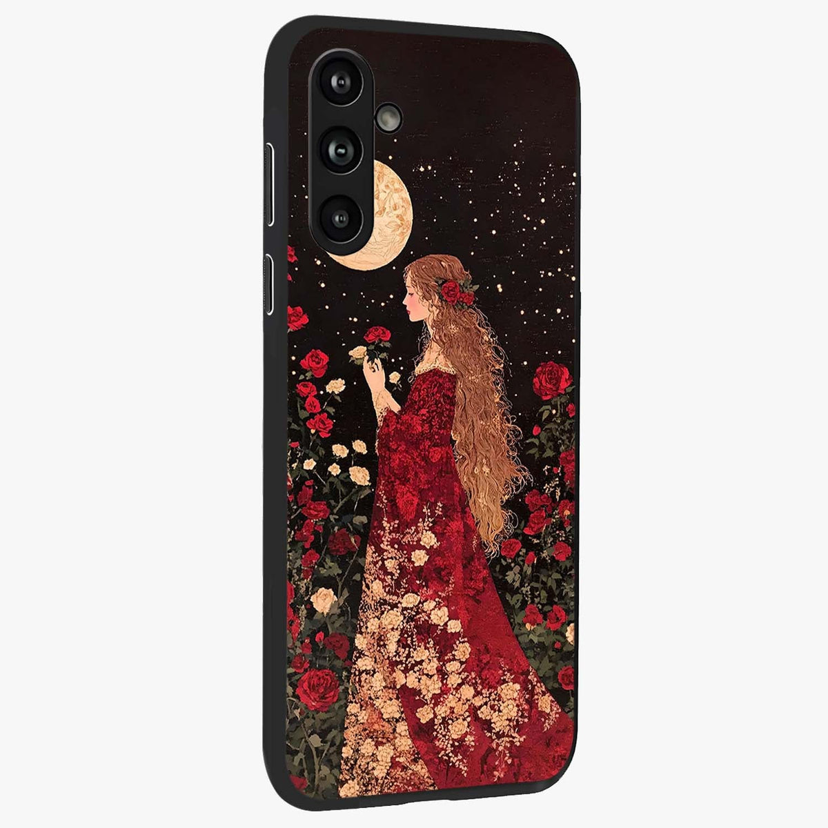 Crimson Dreams Glass Case upright view showcasing dreamy red toned artwork with modern aesthetic style.