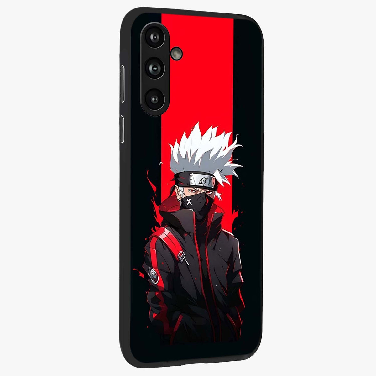 Kakashi Scarlet Shadow Glass Case upright view showcasing intense anime ninja artwork with dark action theme.