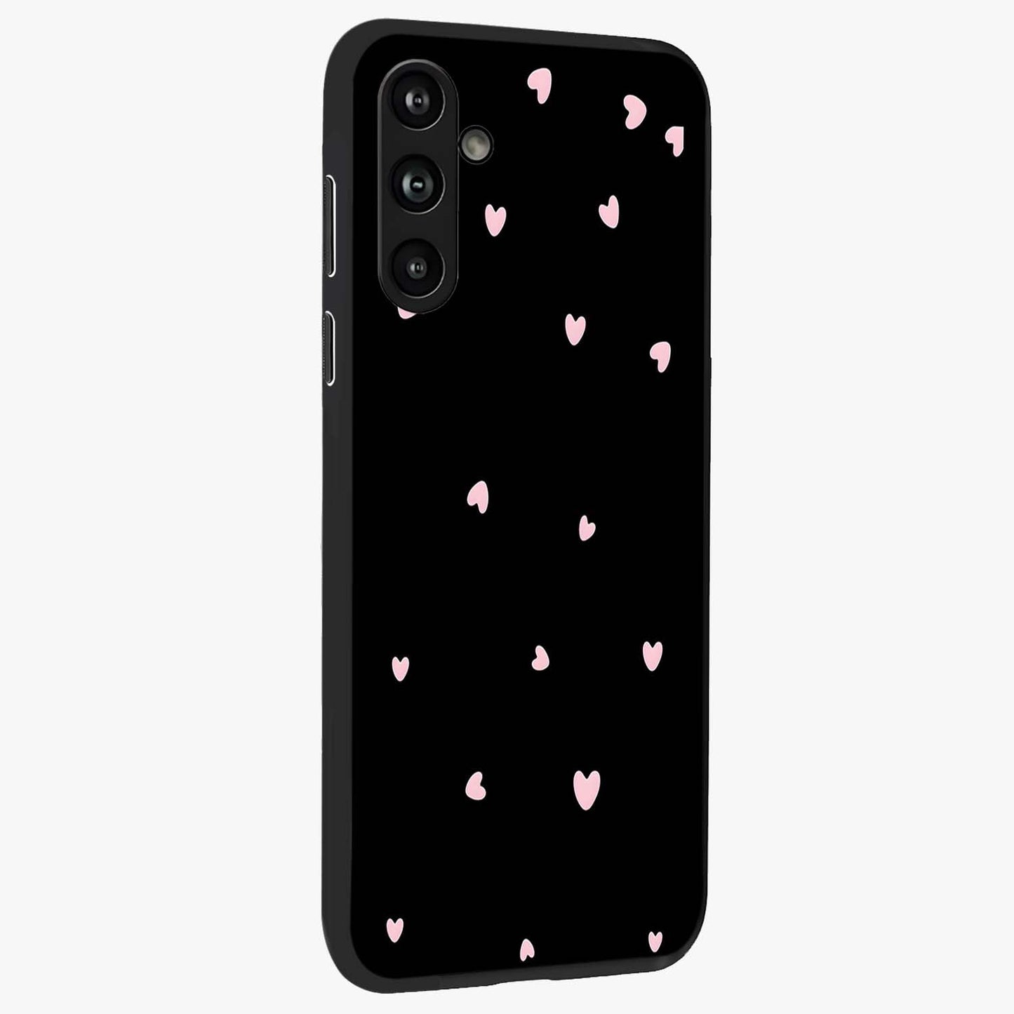 Pink Love Drops Glass Case upright view showcasing charming heart drop artwork with romantic playful theme.