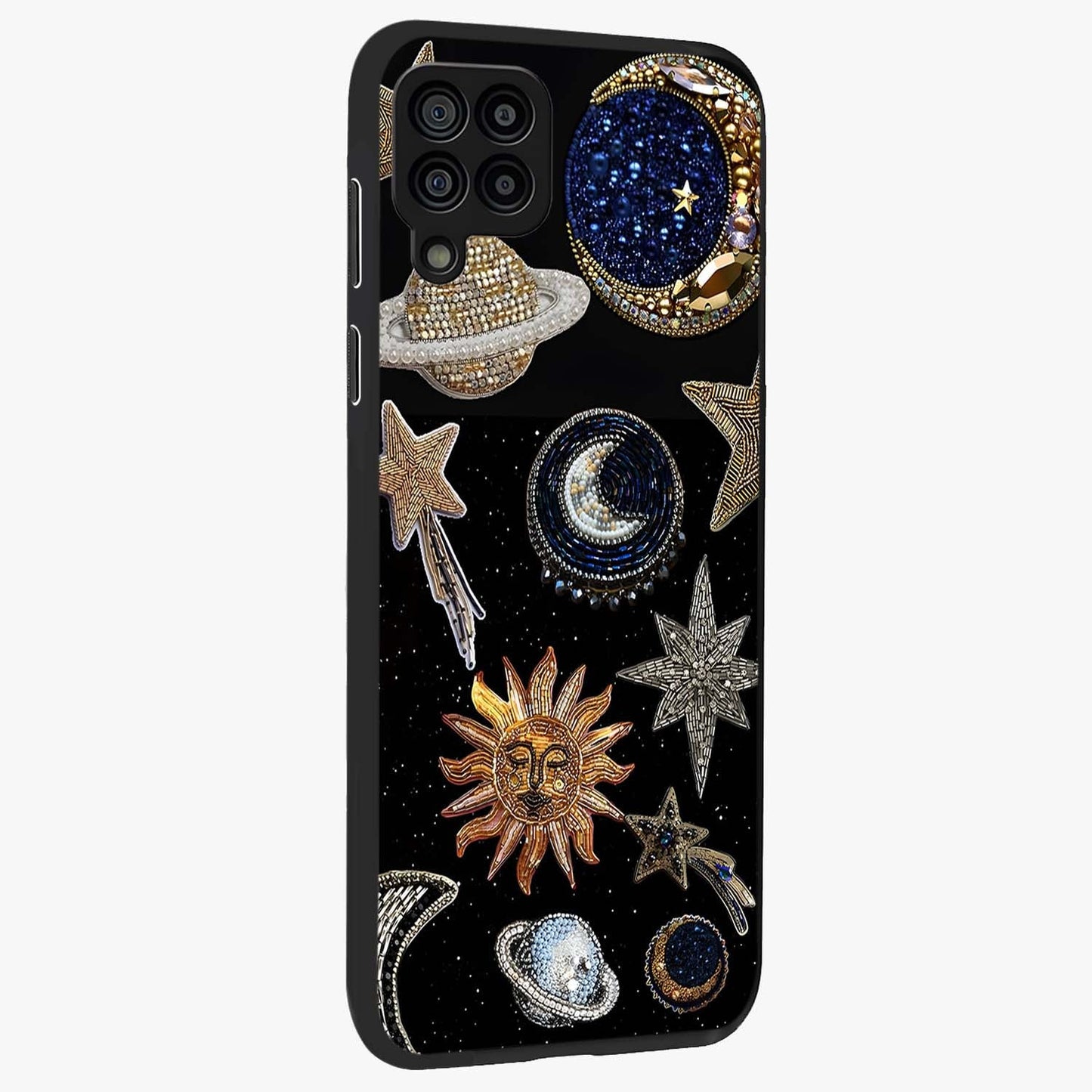 Celestial Gem Constellations Glass Case upright view showcasing cosmic constellation artwork with celestial aesthetic style.