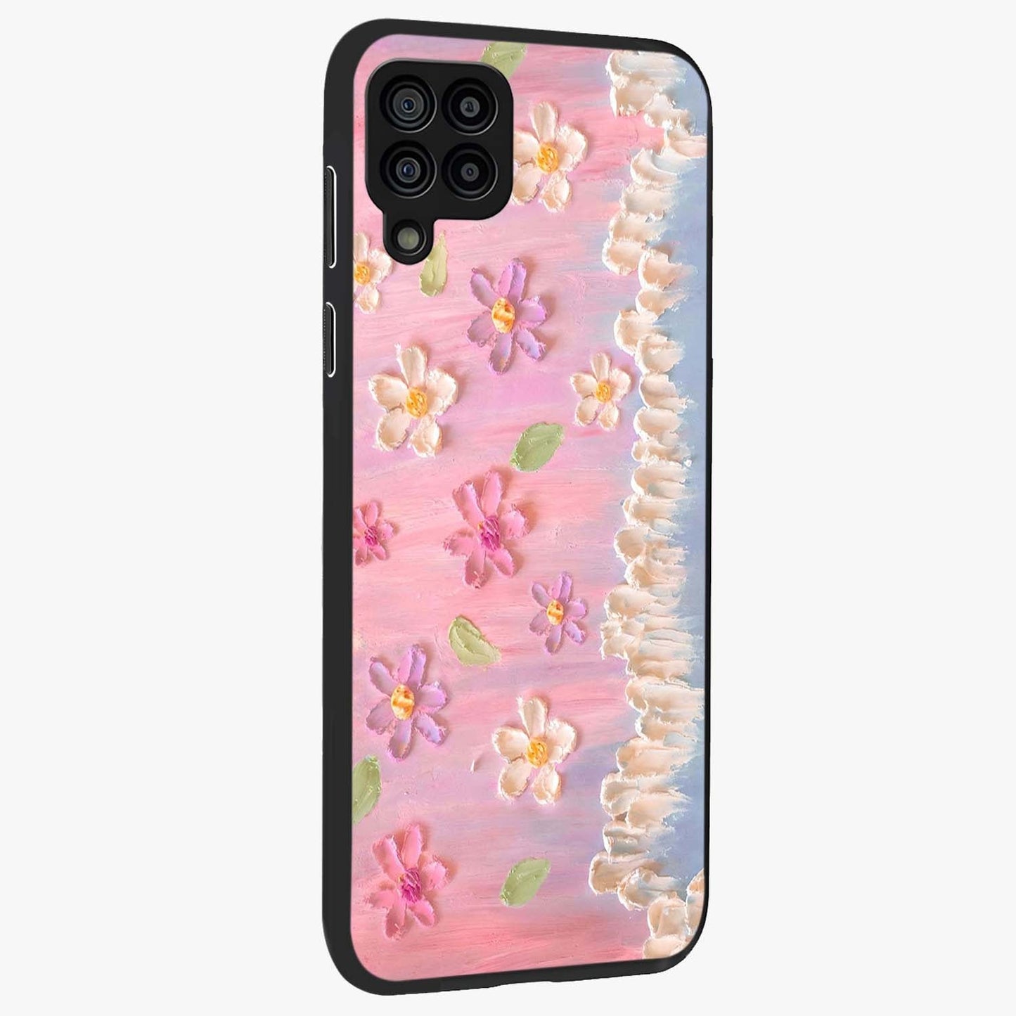 Dreamy Painted Garden Glass Case upright view showcasing vibrant floral garden artwork with artistic nature theme.