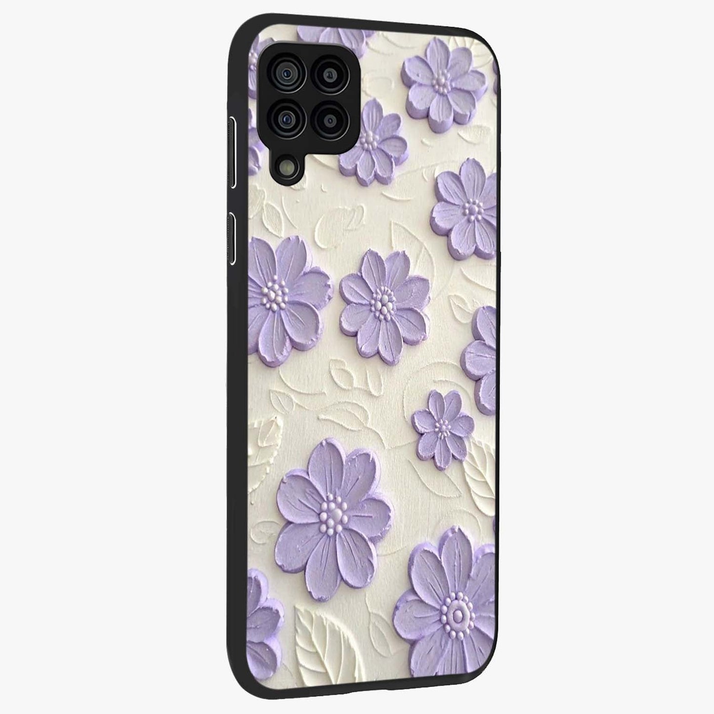 Floral Wall Art With Purple Flowers Glass Case upright view showcasing elegant purple flower artwork with decorative floral theme.