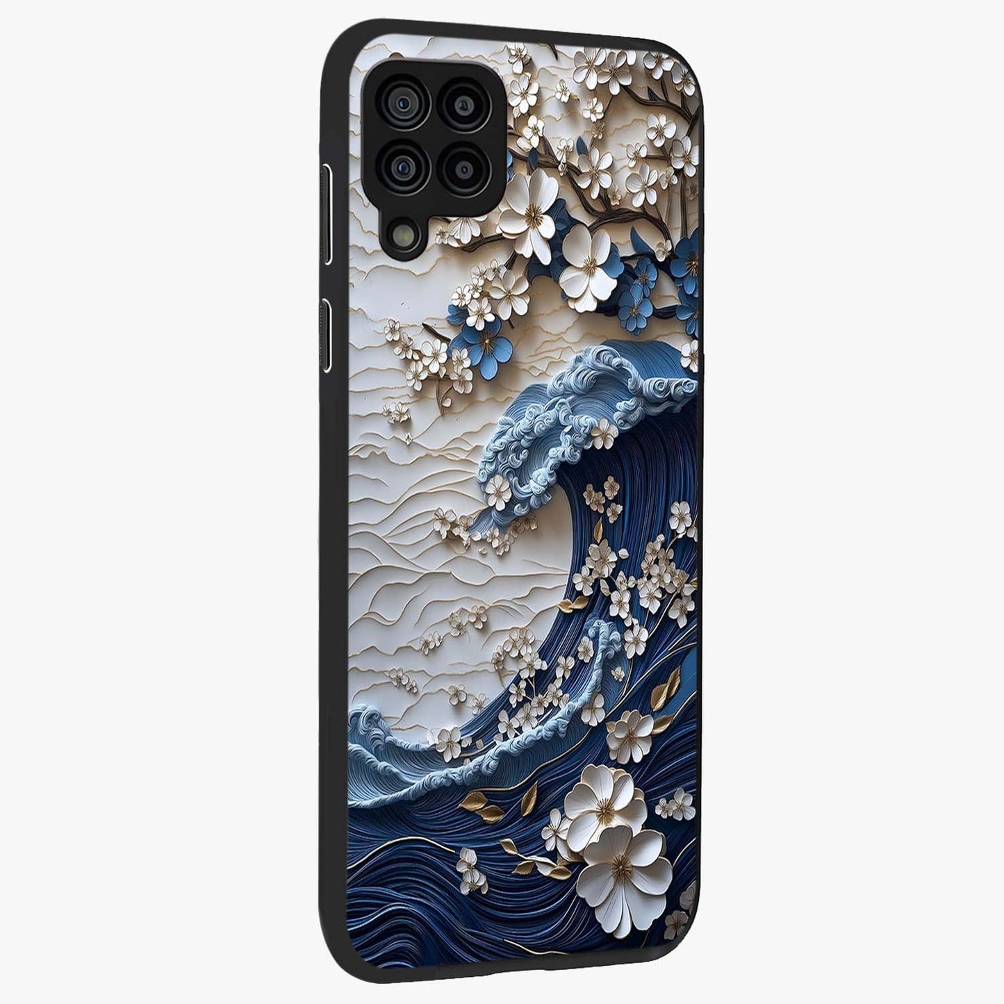Floral Wave Origami Glass Case upright view showcasing creative floral origami artwork with artistic decorative theme.