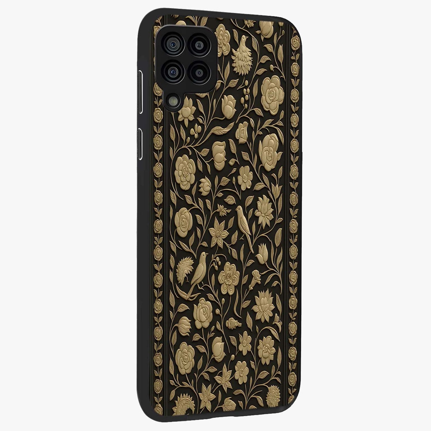 Golden Evil Eye Mandala Glass Case upright view showcasing decorative evil eye mandala artwork with spiritual aesthetic style.