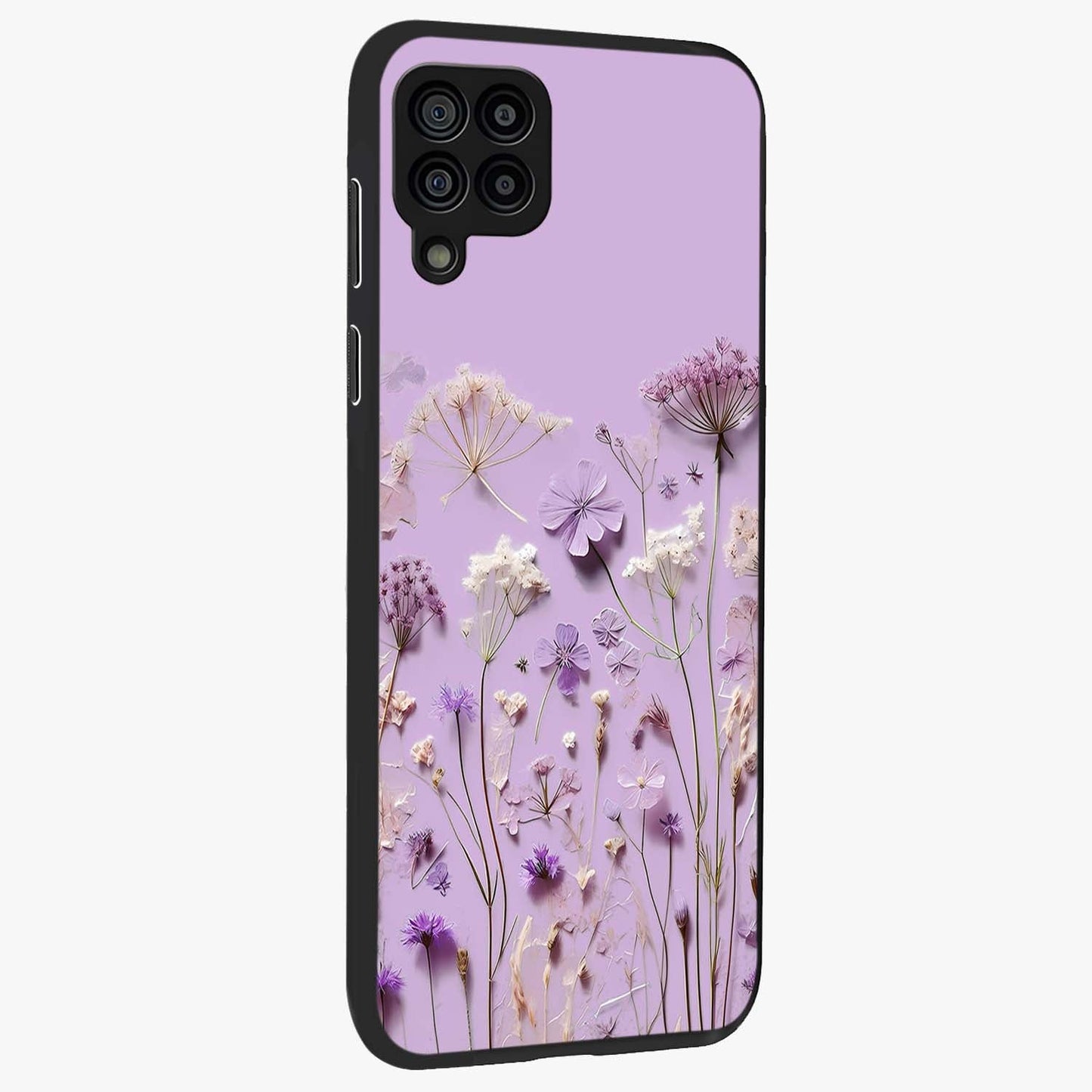 Lavender Blossom Dream Glass Case upright view showcasing delicate lavender blossom artwork with peaceful floral theme.