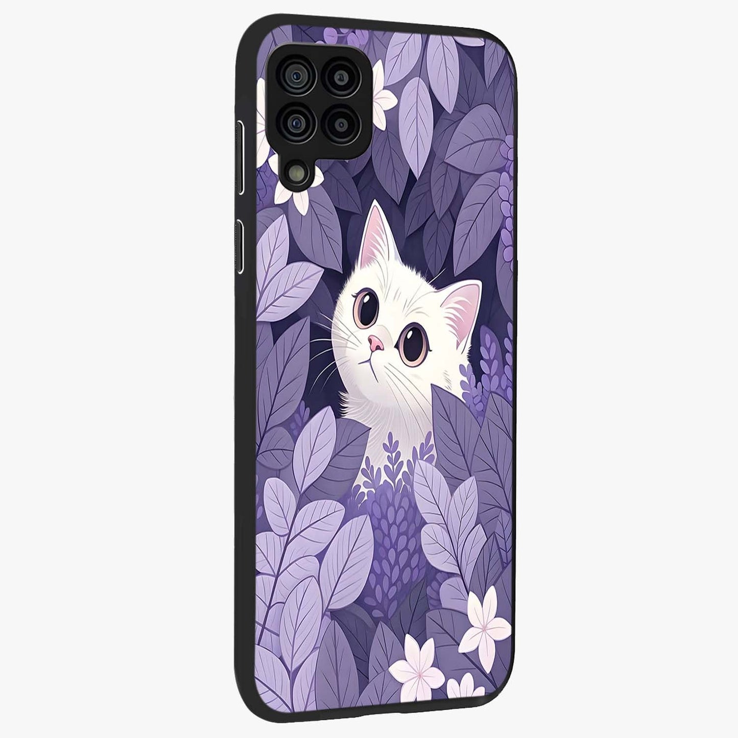 Lilac Hide Peek Cat Glass Case upright view showcasing charming cat artwork with adorable peek theme.