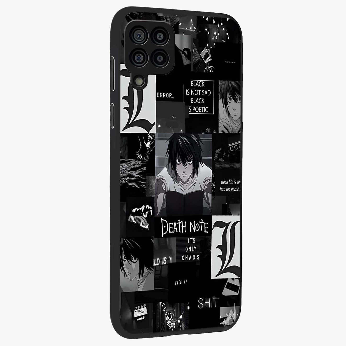 Midnight Chaos Mind Glass Case upright view showcasing expressive abstract artwork with bold dark theme.