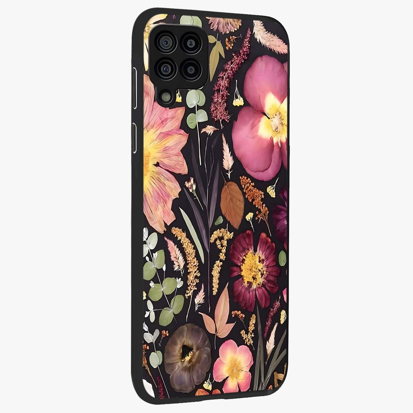 Petal Dream Tapestry Glass Case upright view showcasing detailed floral tapestry artwork with artistic nature theme.