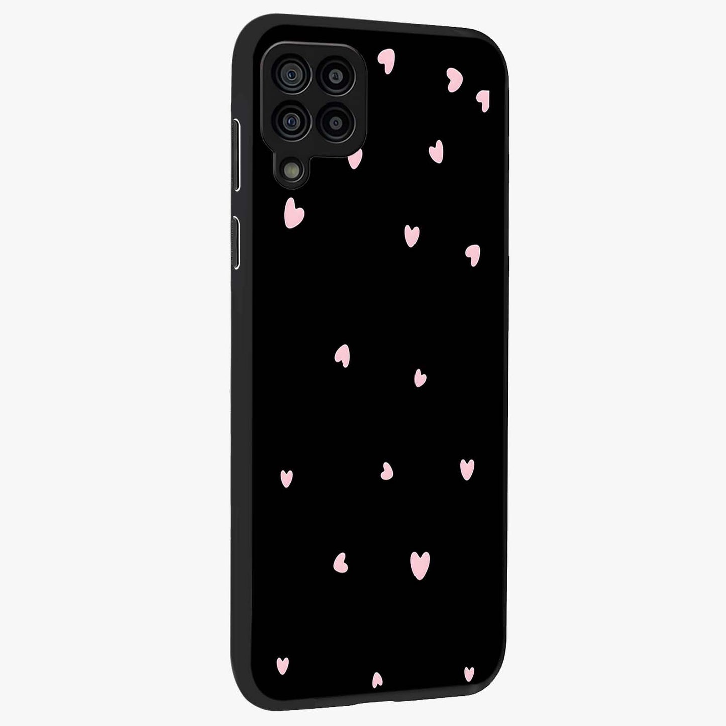 Pink Love Drops Glass Case upright view showcasing charming heart drop artwork with romantic playful theme.