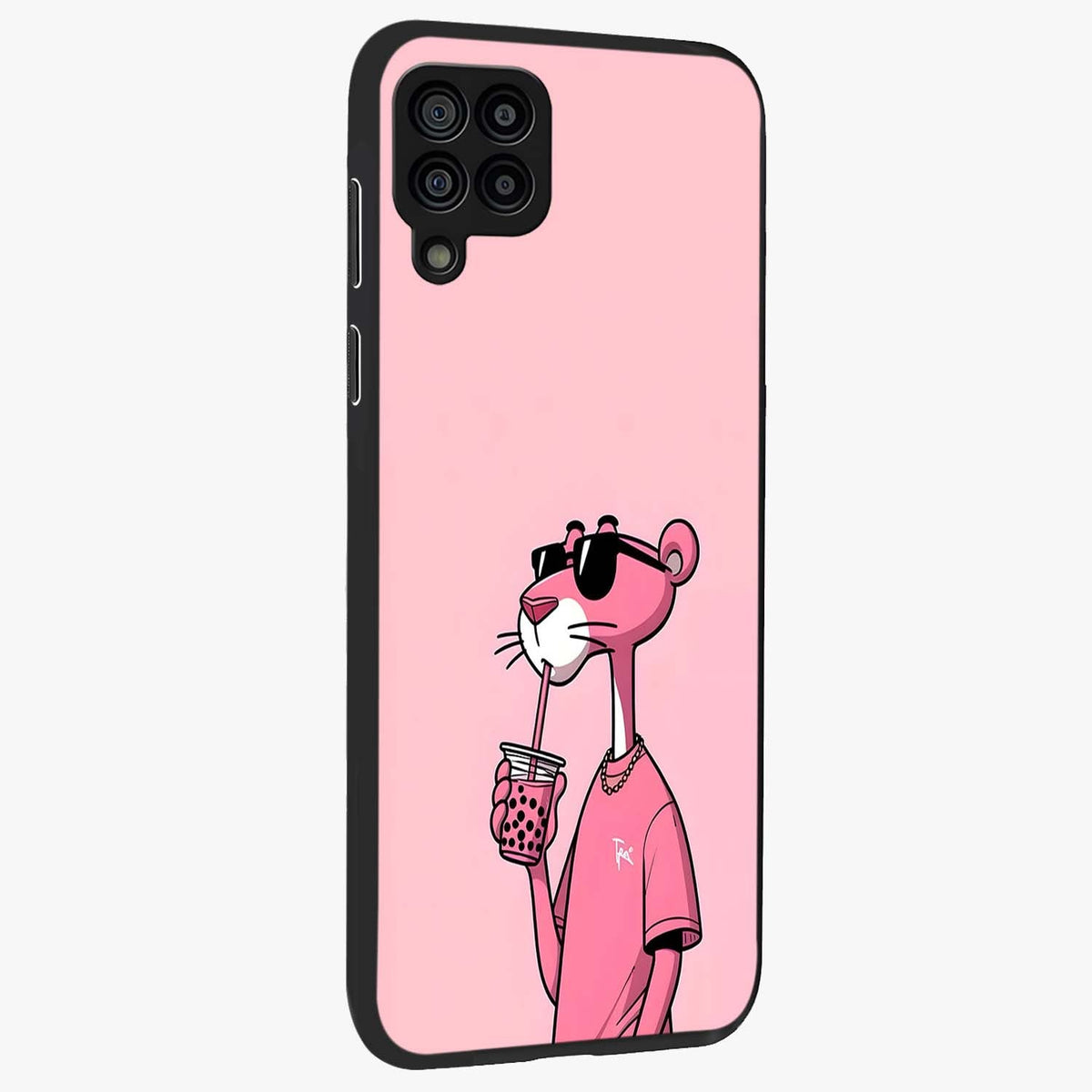 Pink Panther Glass Case upright view showcasing fun animated artwork with stylish retro cartoon theme.