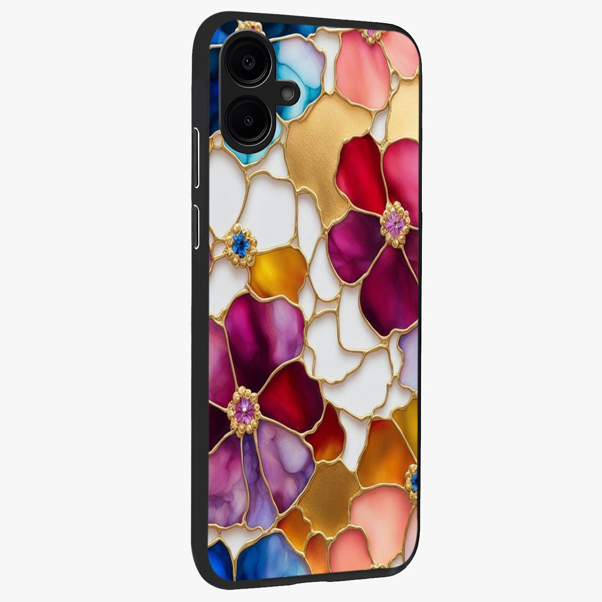 Marble Flower Pattern Glass Case upright view showcasing decorative marble flower artwork with refined style.