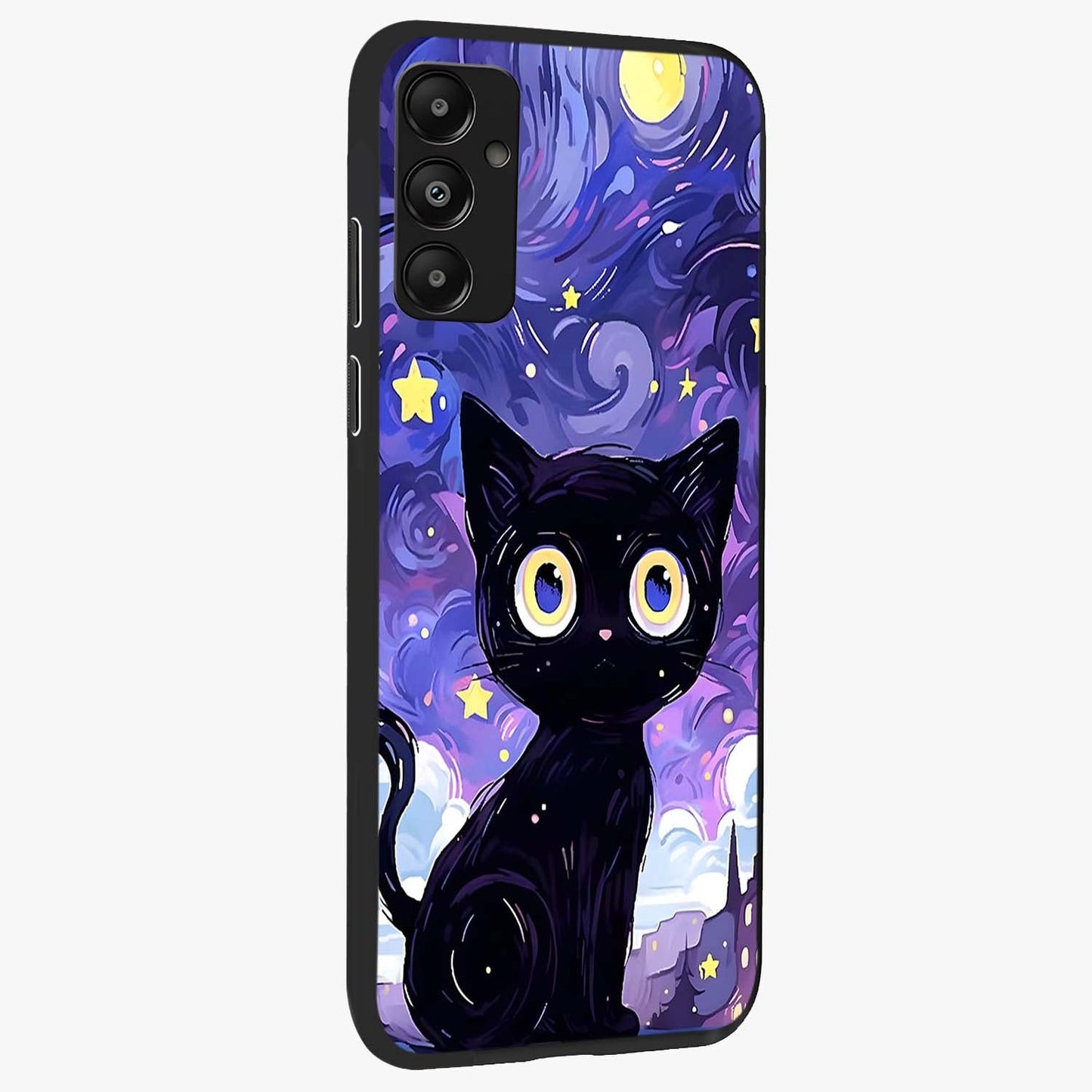 Abstract Cat Art Glass Case upright view showcasing creative feline illustration and aesthetic artistic style.