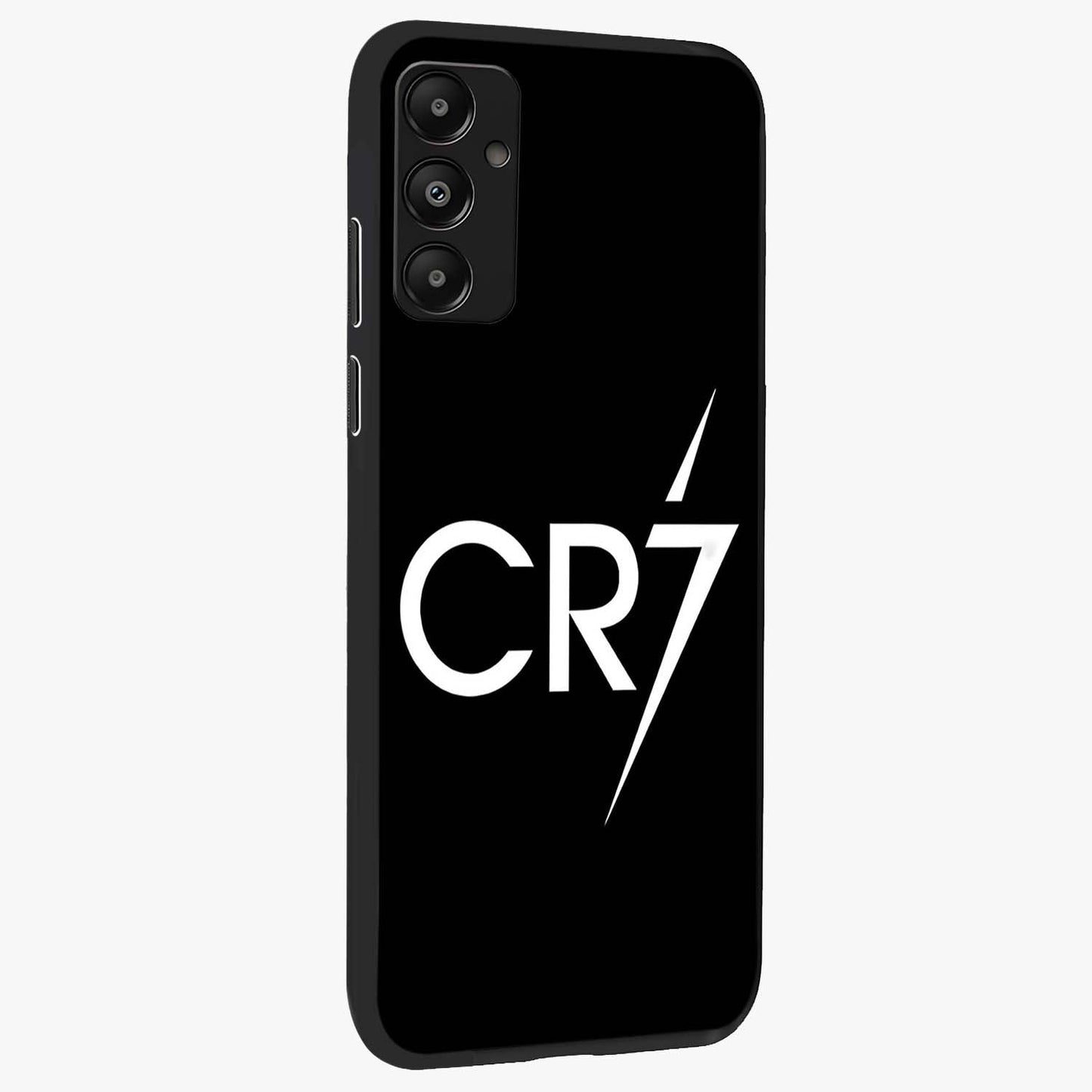 Cr7 Elite Strike Glass Case upright view showcasing energetic football inspired design with modern sports aesthetic.