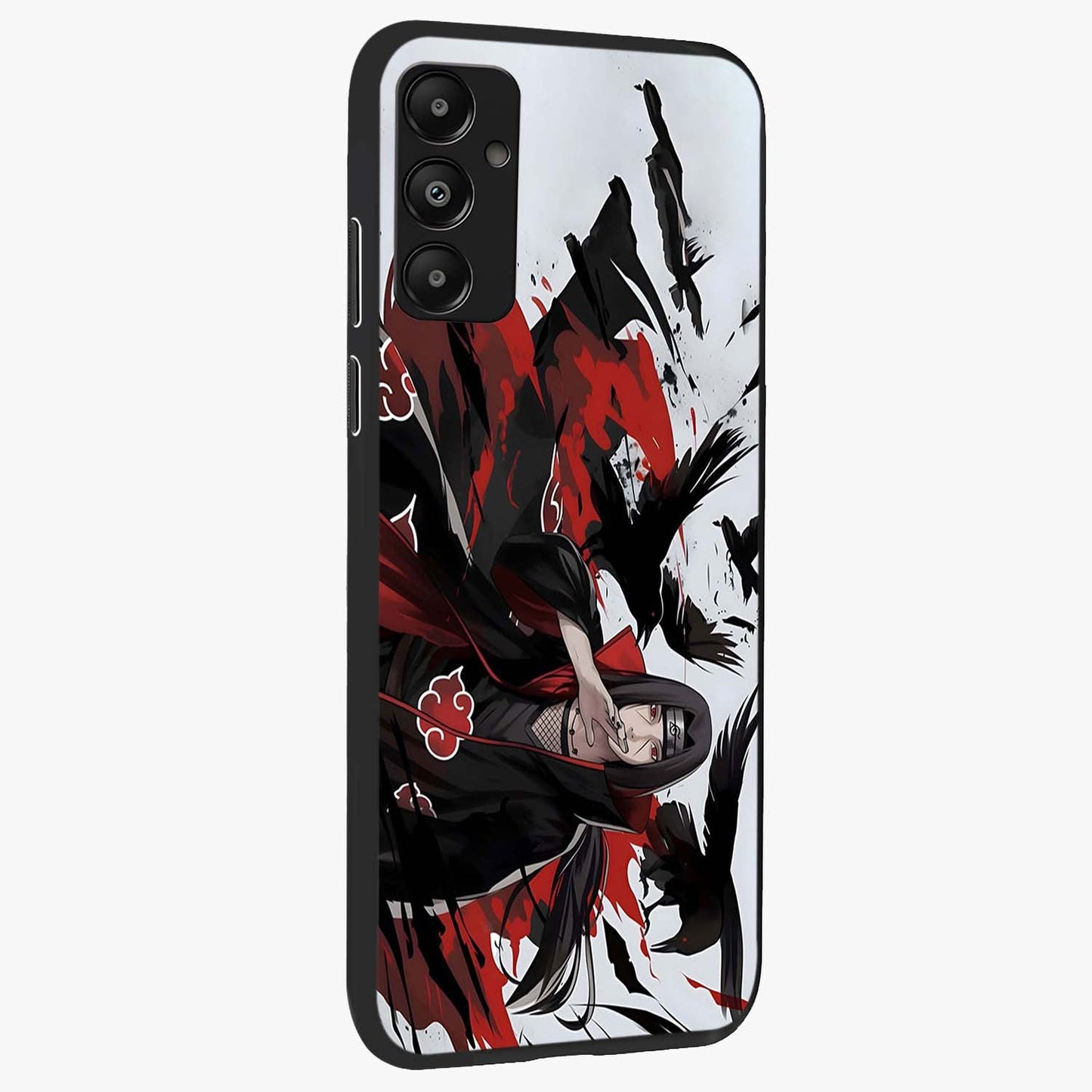 Crimson Crow Illusion Glass Case upright view showcasing striking crow illusion artwork with intense crimson theme.
