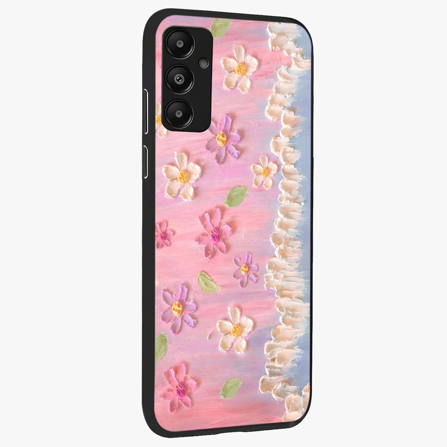 Dreamy Painted Garden Glass Case upright view showcasing vibrant floral garden artwork with artistic nature theme.