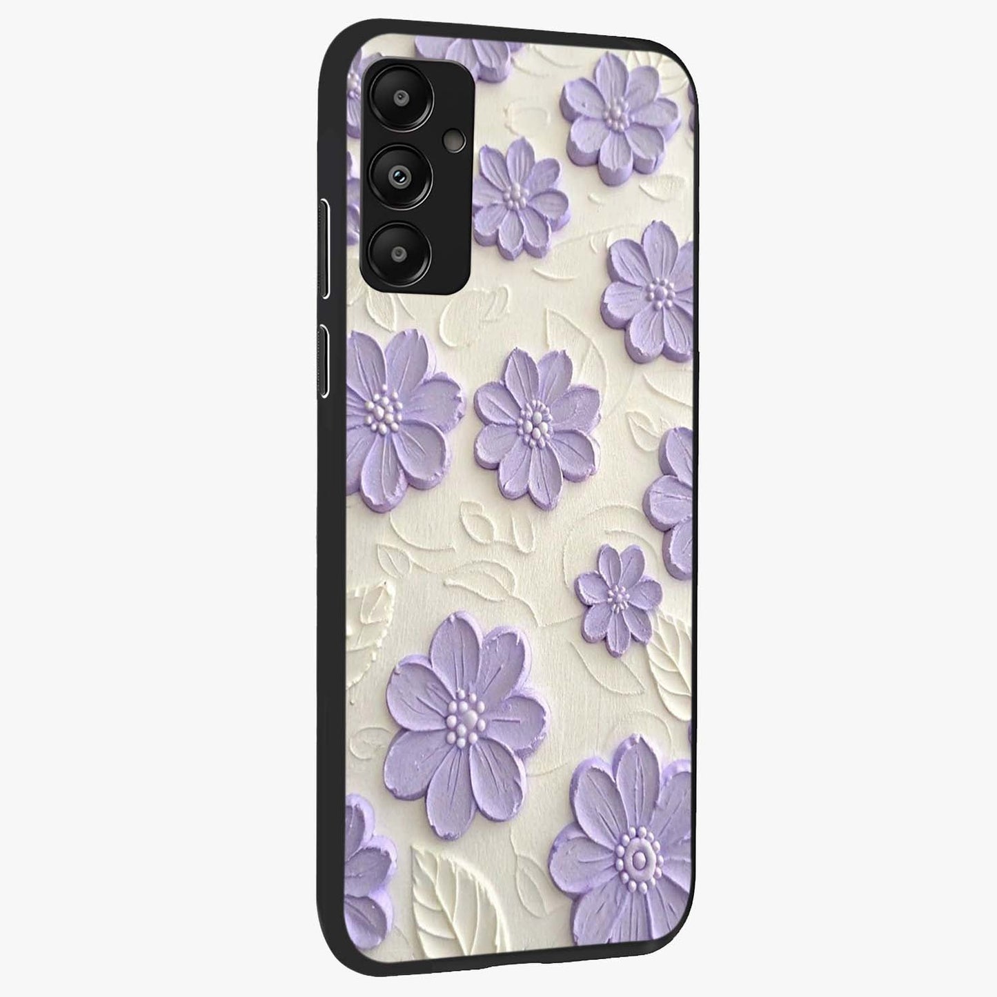 Floral Wall Art With Purple Flowers Glass Case upright view showcasing elegant purple flower artwork with decorative floral theme.