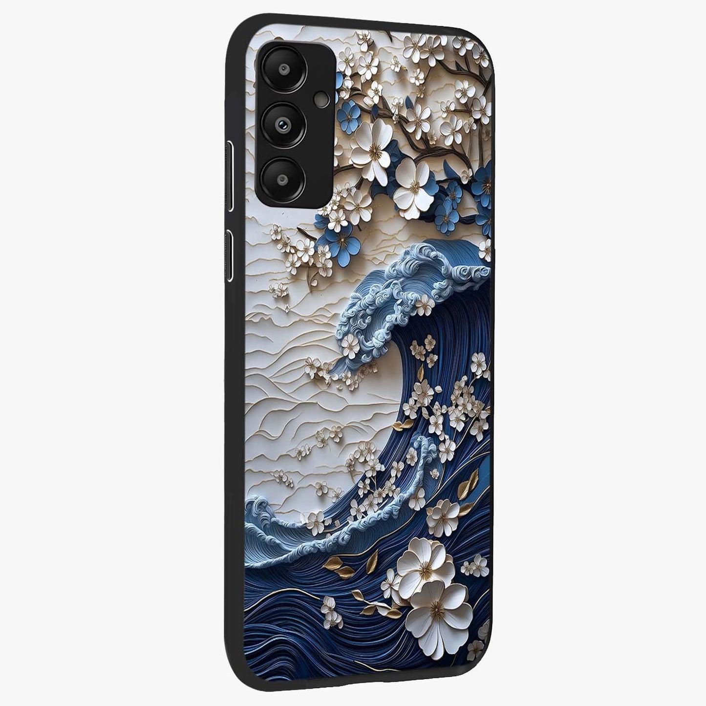 Floral Wave Origami Glass Case upright view showcasing creative floral origami artwork with artistic decorative theme.