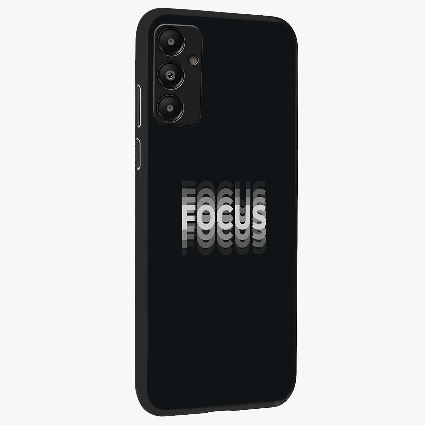 Focus Mode On Glass Case upright view showcasing strong typography statement with sleek motivational theme.