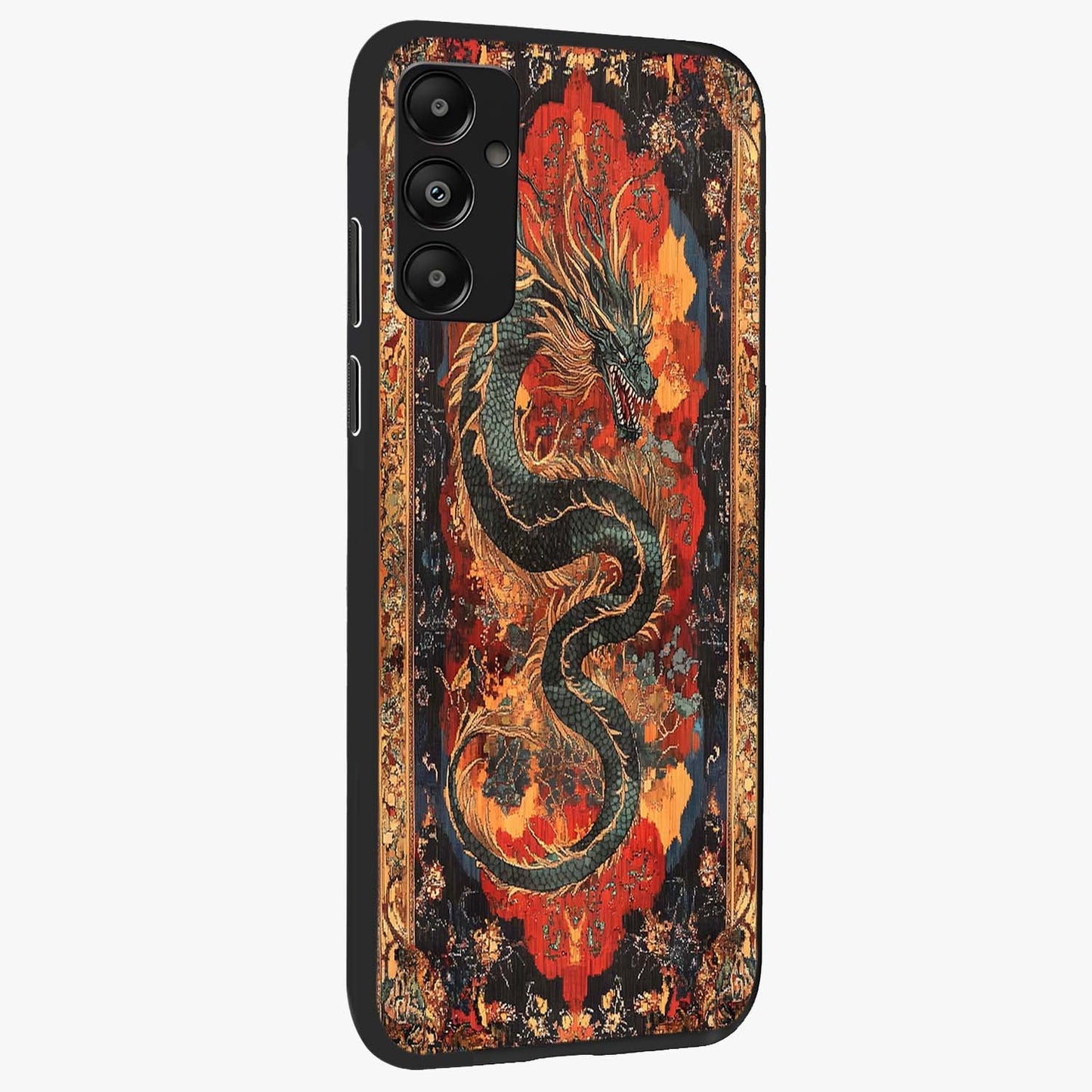 Inferno Dragon Soul Glass Case upright view showcasing intense dragon artwork with fantasy fire theme.