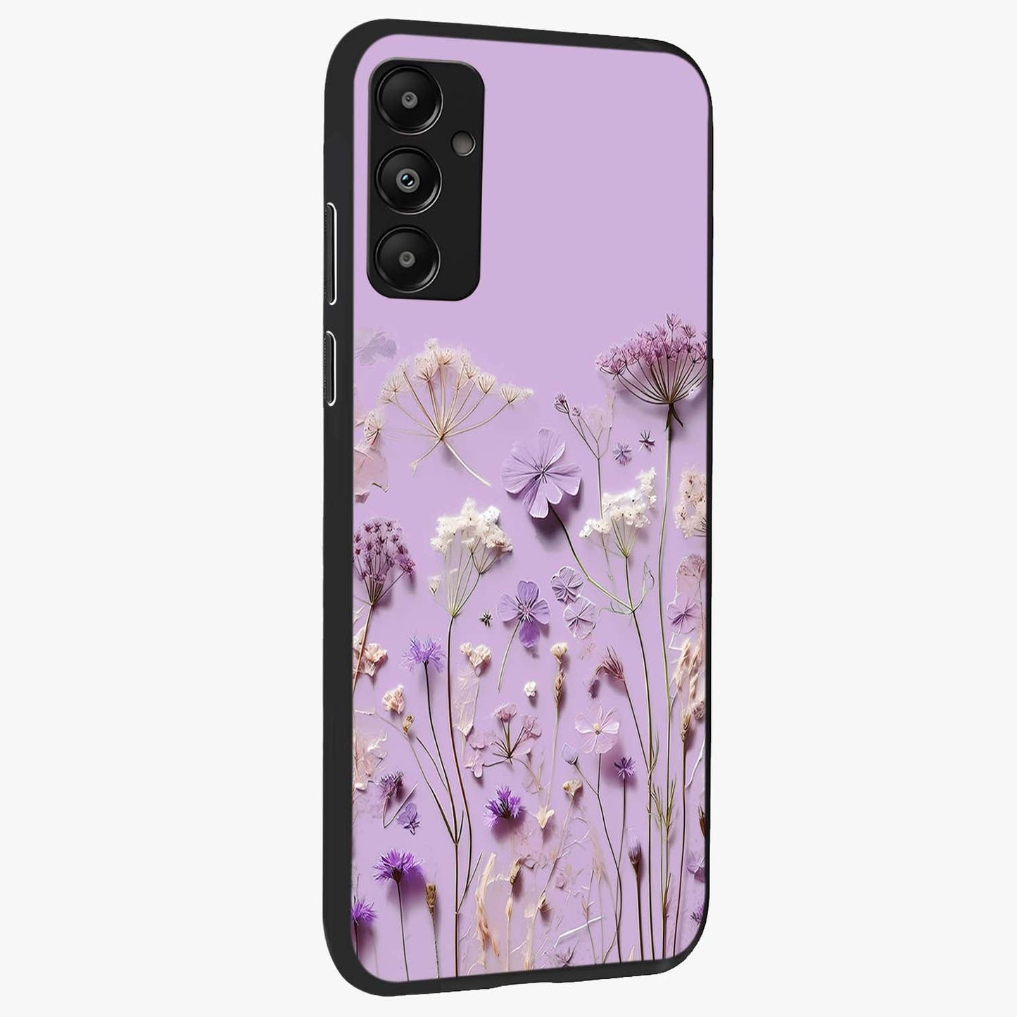 Lavender Blossom Dream Glass Case upright view showcasing delicate lavender blossom artwork with peaceful floral theme.