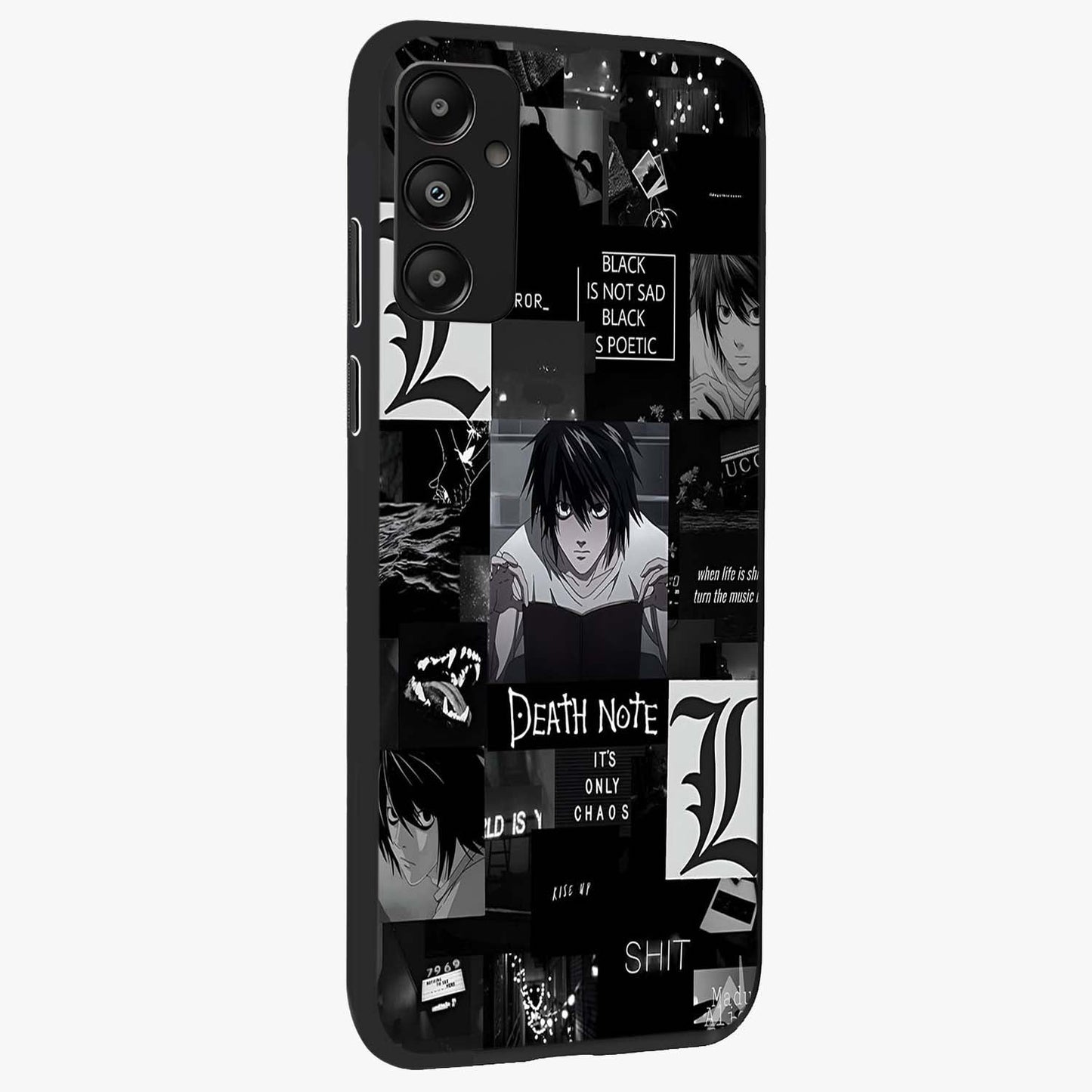 Midnight Chaos Mind Glass Case upright view showcasing expressive abstract artwork with bold dark theme.
