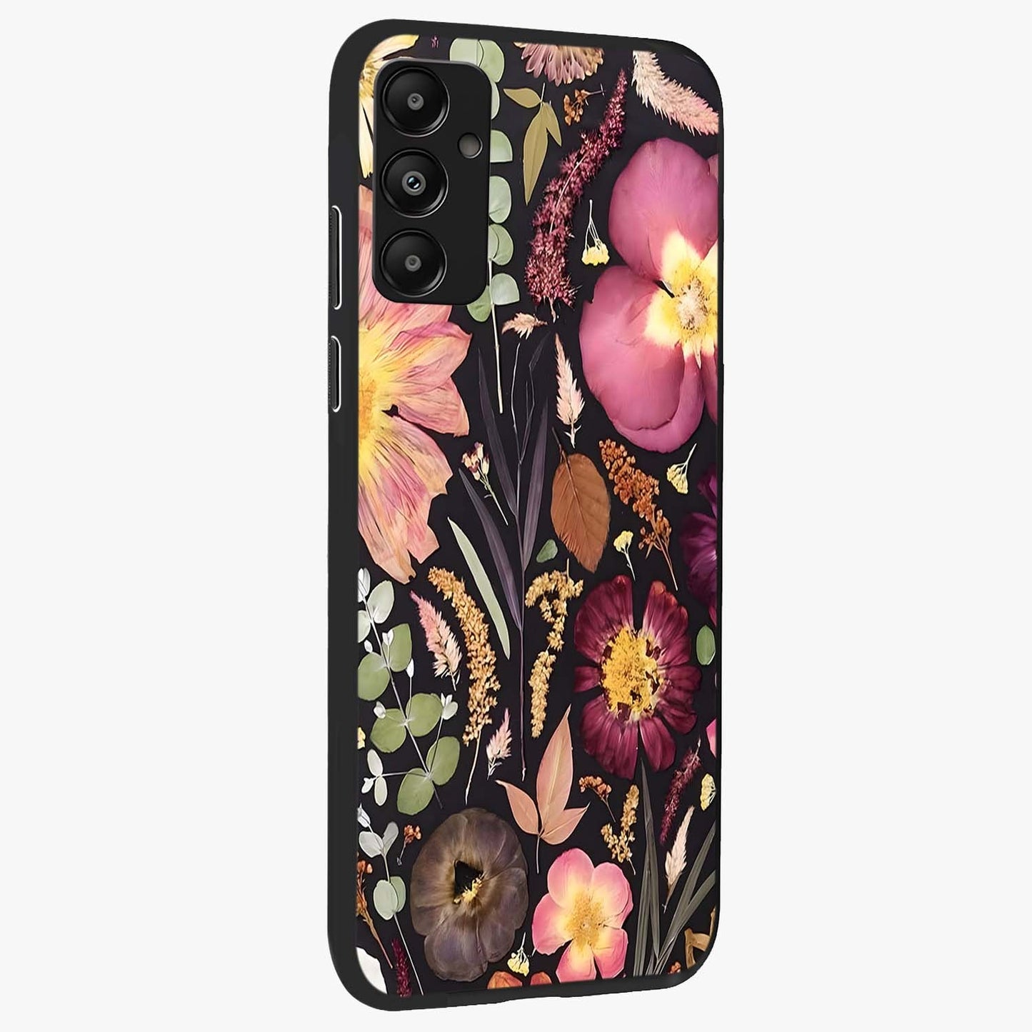 Petal Dream Tapestry Glass Case upright view showcasing detailed floral tapestry artwork with artistic nature theme.