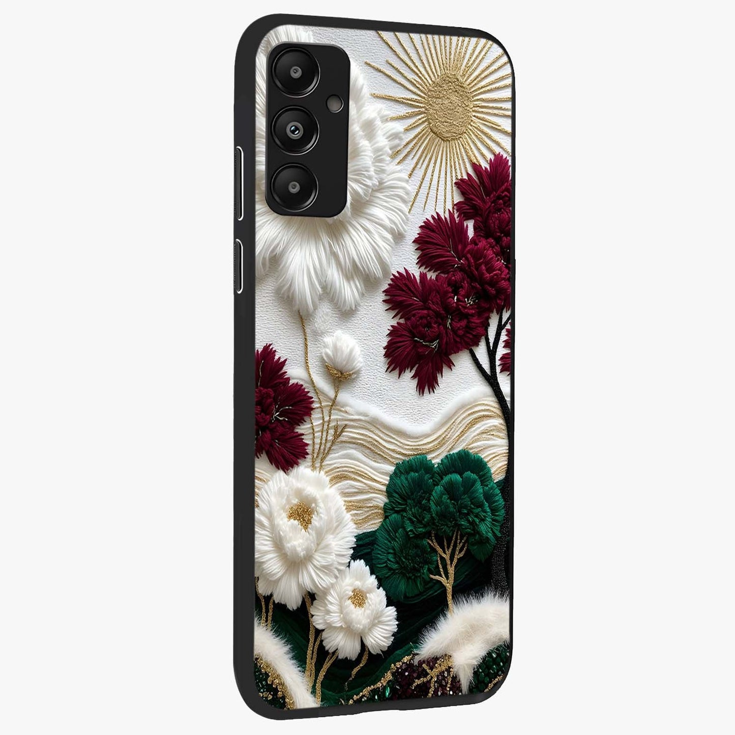 Radiant Bloom Elegance Glass Case upright view showcasing decorative flower artwork with refined botanical theme.