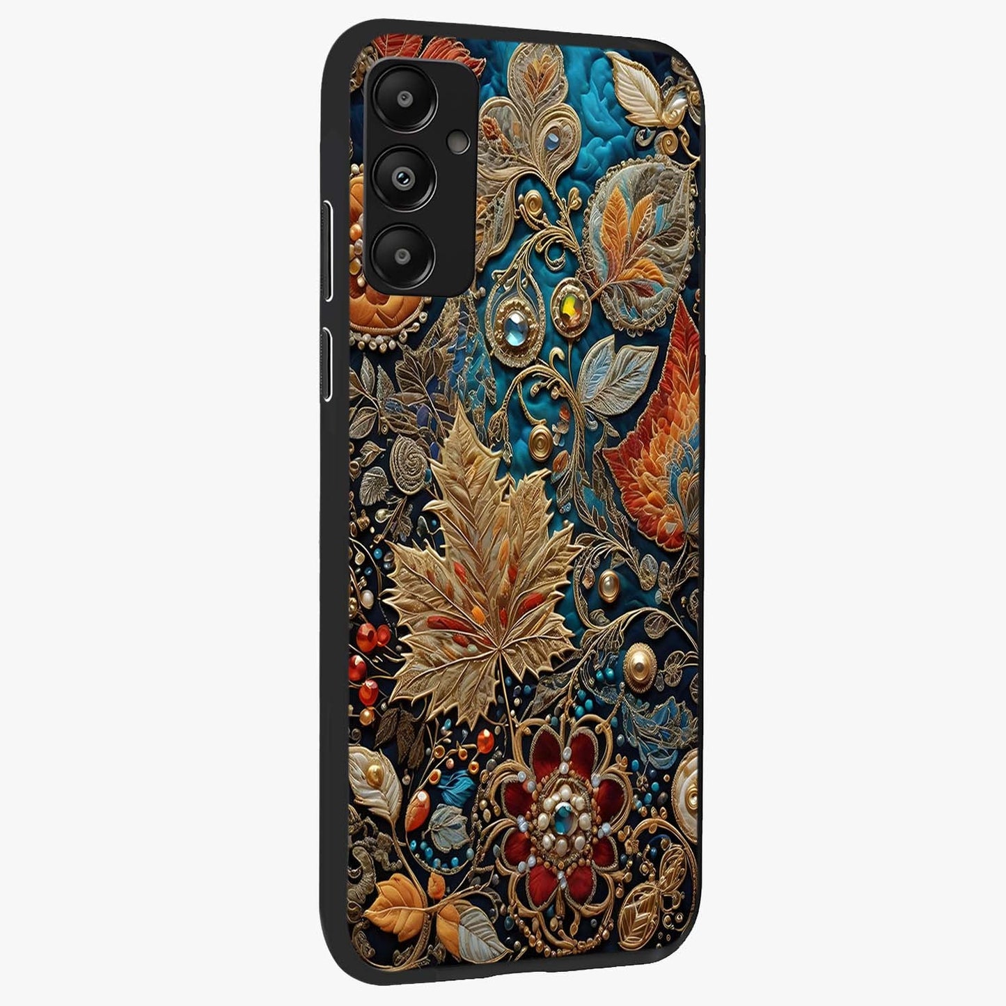 Royal Jewel Garden Glass Case upright view showcasing rich floral artwork with luxurious garden theme.
