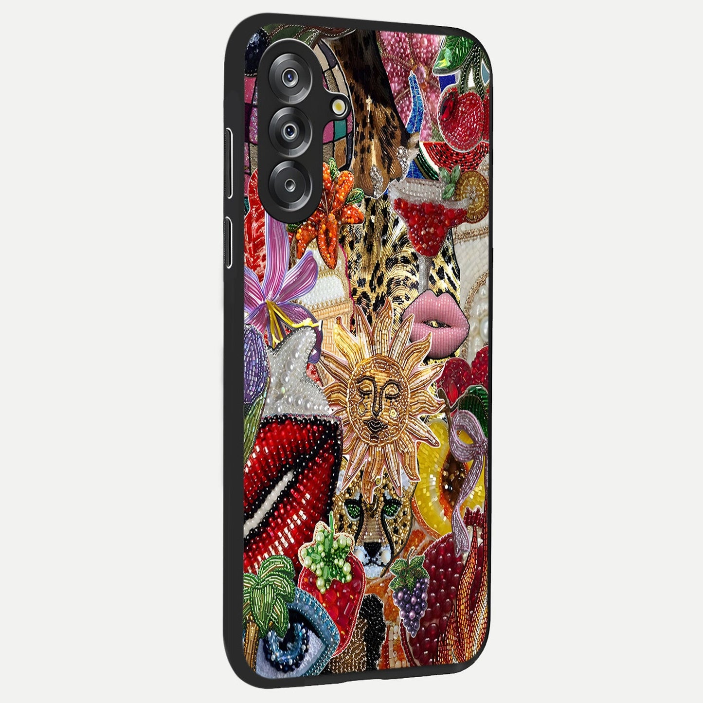 Beaded Fashion Jungle Glass Case upright view showcasing tropical jungle aesthetic with decorative bead elements.